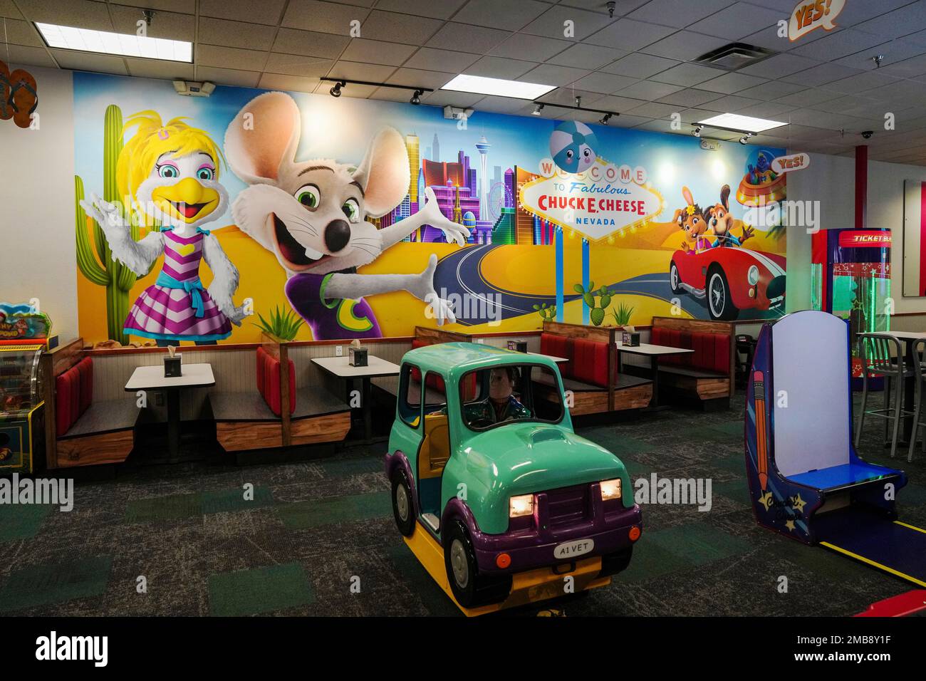 IMAGE DISTRIBUTED FOR CEC ENTERTAINMENT - Welcome to the Fabulous Chuck E.  Cheese Fun Center in Nevada! The reimagined Chuck E. Cheese features a  mural wall that pays homage to the city