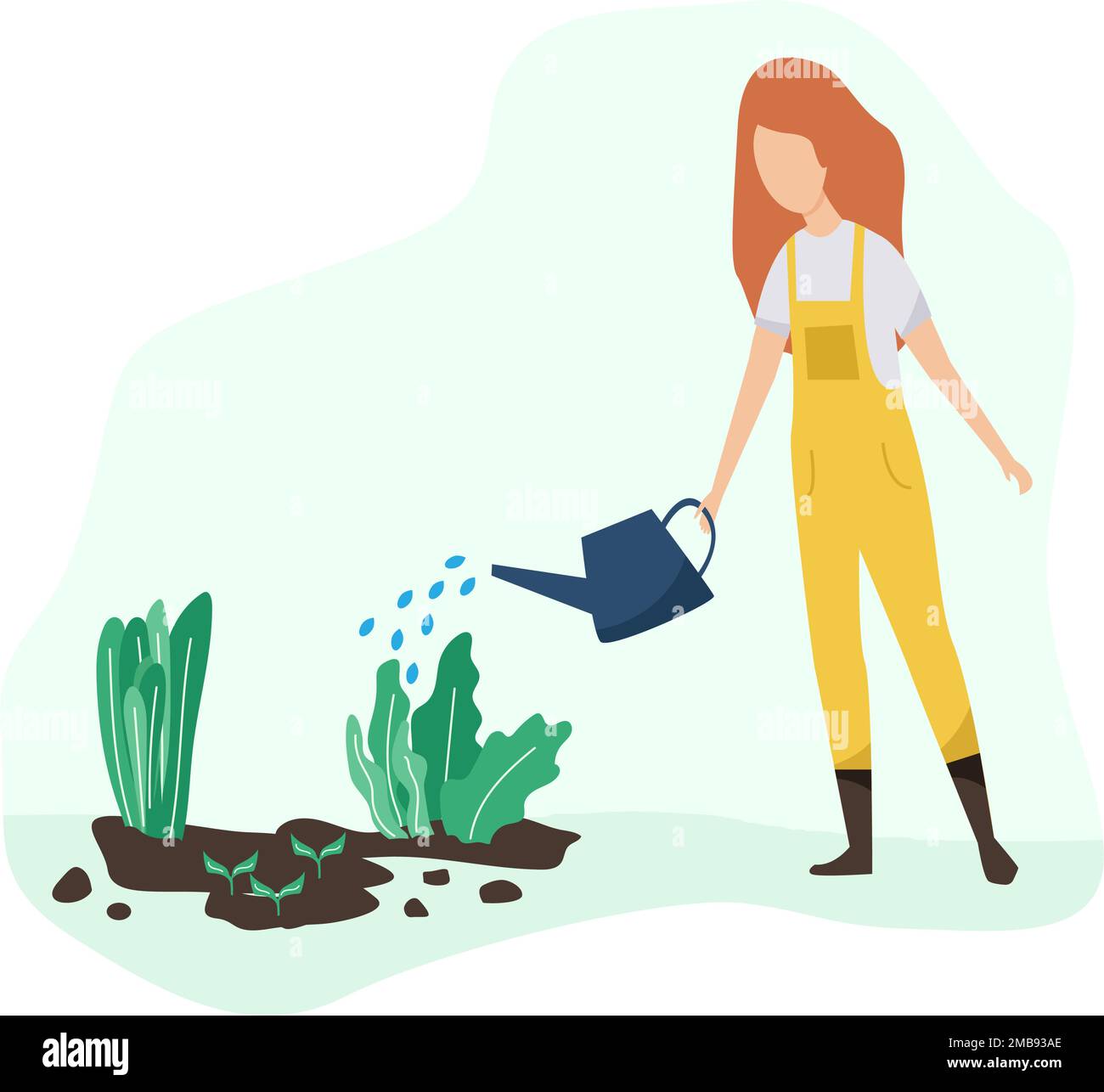 Gärtnerinnen springen. Flachvektorkonzept Illustration Frauen, die Hobby-Gartenarbeit machen. Frühjahrsgärtnerkonzept Stock Vektor