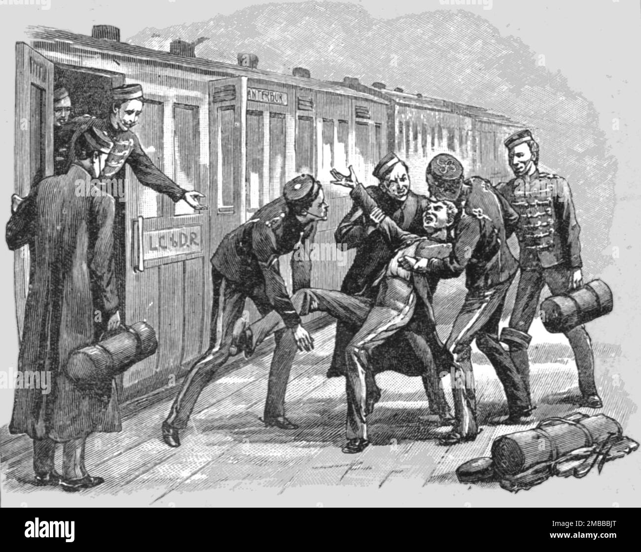 "Studien über Leben und Charakter an einem Bahnhof; Troopers on furlough", 1890. Aus „The Graphic. An Illustrated Weekly Newspaper“, Band 42. Juli bis Dezember 1890. Stockfoto