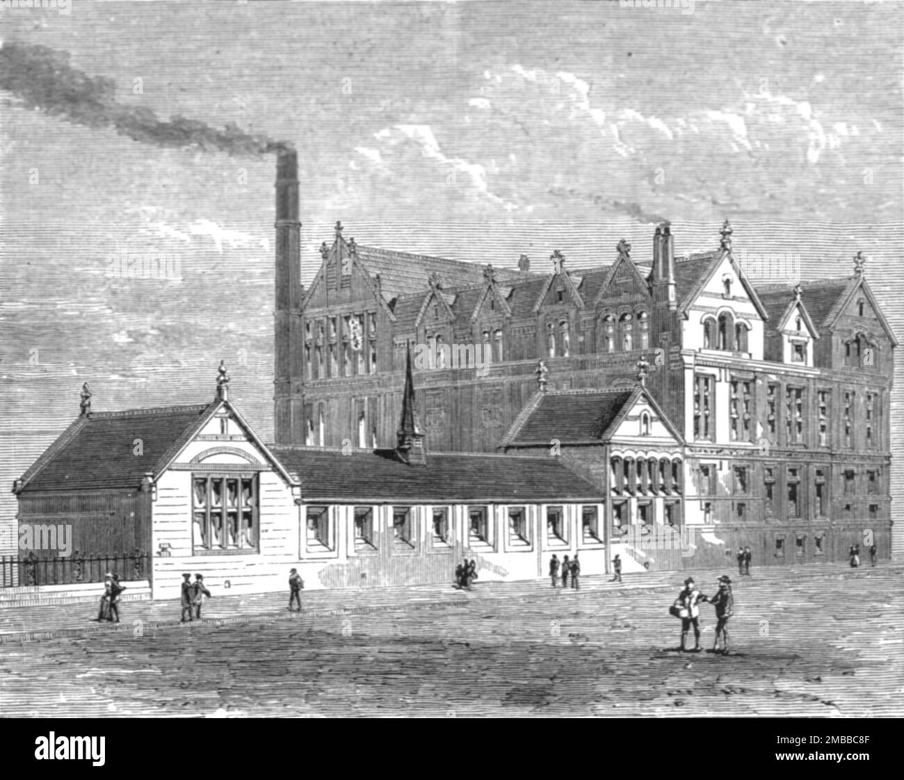 „The Walker Engineering Laboratories at Liverpool; The View of the Laboratories from Brownlow Hill (mit Blick auf den Nordosten), mit der Holzabteilung im Vordergrund“, 1890. Aus „The Graphic. An Illustrated Weekly Newspaper“, Band 42. Juli bis Dezember 1890. Stockfoto