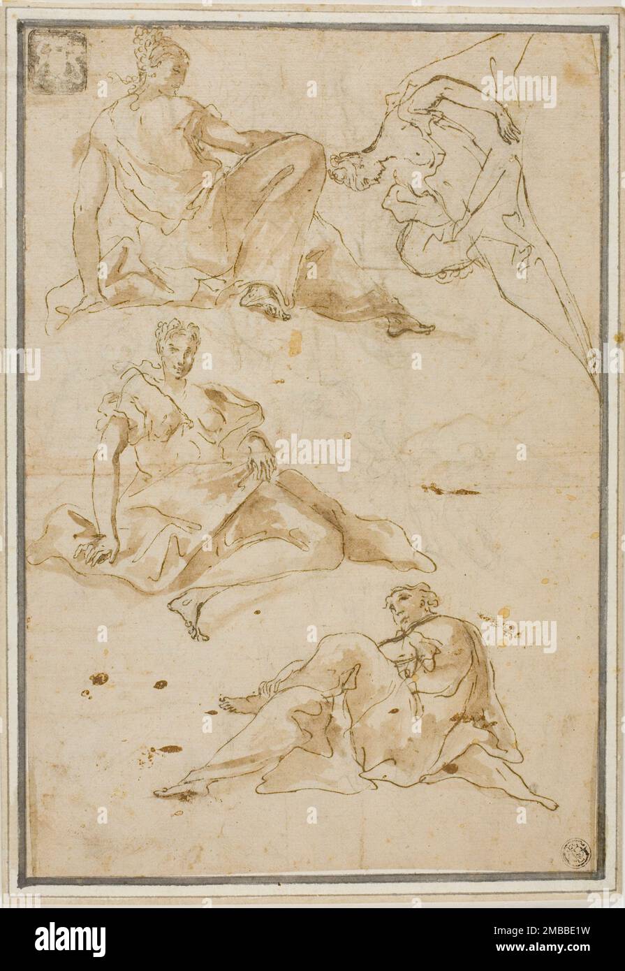 Skizzen von vier drapierten weiblichen Figuren (für Pendentives), n. d. Stockfoto
