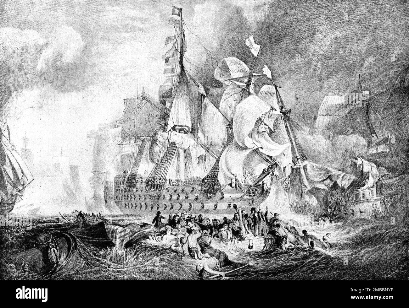 "Schlacht vor Cape Trafalgar, 21. Oktober 1805--Situation von Lord Nelsons Flaggschiff "The Victory", nach J. M.M.Turner, R.A.' 1891. Aus „The Graphic. An Illustrated Weekly Newspaper“, Band 44. Juli bis Dezember 1891. Stockfoto