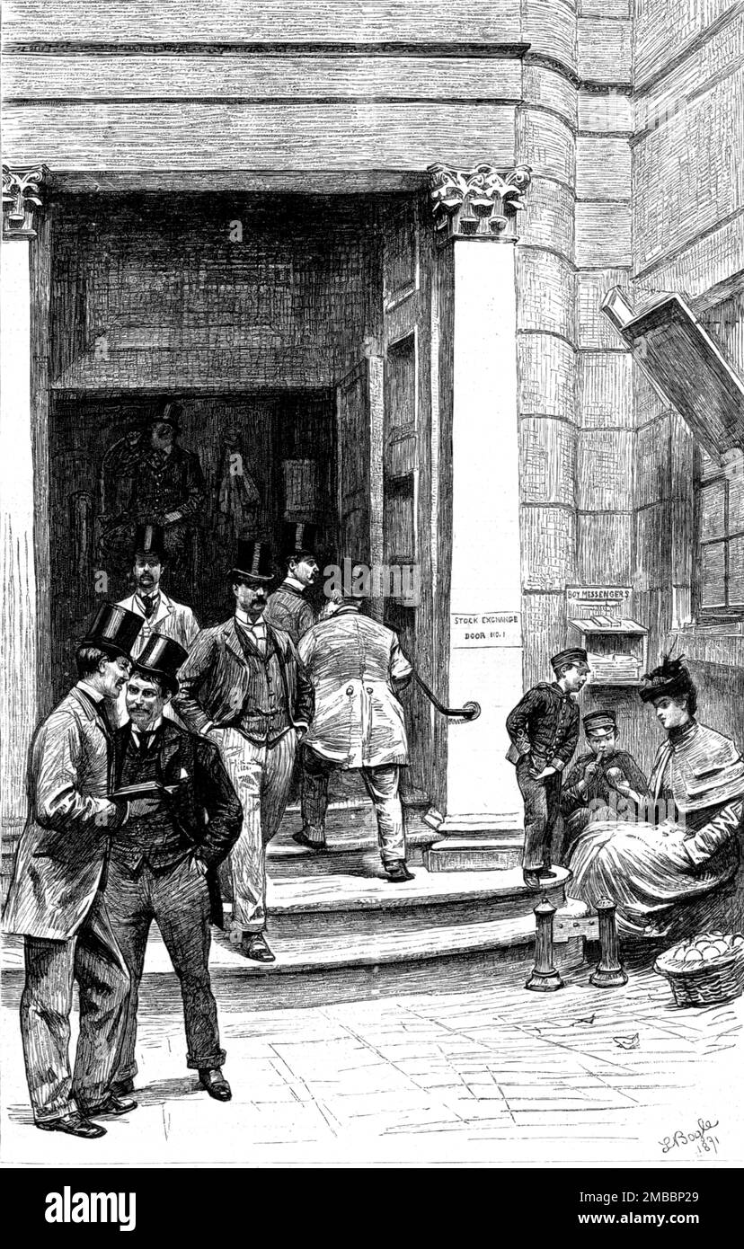 „The London Stock Exchange - The Entrance in Chapel Court“, 1891. Aus „The Graphic. An Illustrated Weekly Newspaper“, Band 44. Juli bis Dezember 1891. Stockfoto