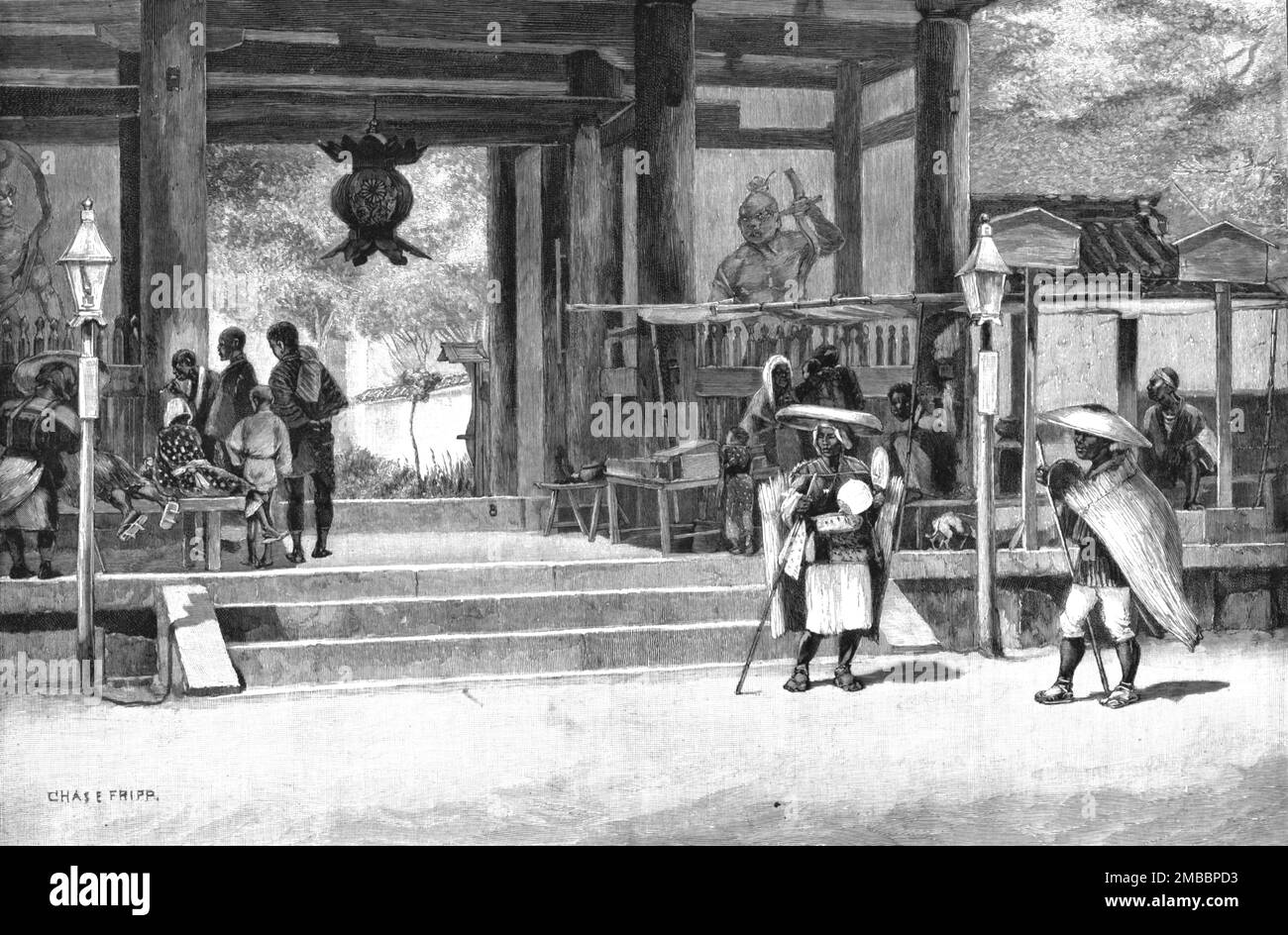 „Veranda des Ikuta-Tempels, Kobe, Japan“, 1891. Aus „The Graphic. An Illustrated Weekly Newspaper“, Band 44. Juli bis Dezember 1891. Stockfoto