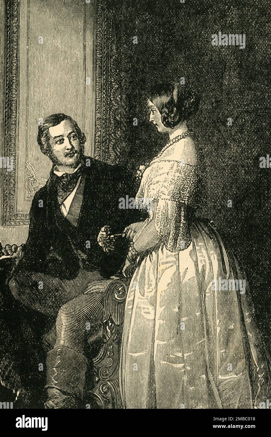 "Ihre Majestät die Königin und der Gemahl des Fürsten", c1841, (c1897). Königin Victoria und ihr Mann Prinz Albert von Sachsen-Coburg-Gotha. Aus "die Entschlossenheit der Königin und ihre zweifache königliche Herrschaft von 60 Jahren" von Charles Bullock, B.D. [„Home Words“ Publishing Office, London, ] Stockfoto