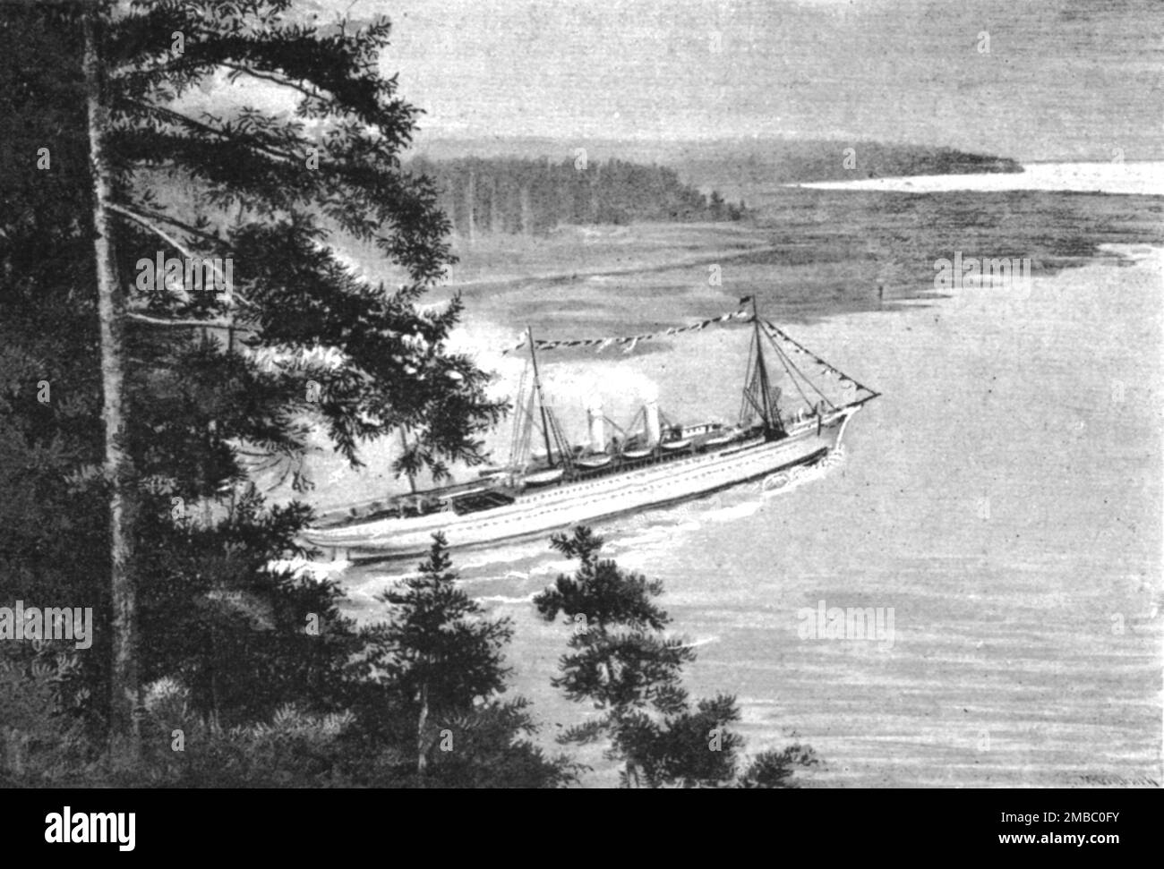 „Die Eröffnung der neuen Route nach Indien durch die Canadian Pacific Railway; zeigt die „Kaiserin von Indien“ durch „Lions Gate“, Vancouver,1891“, 1891. Aus „The Graphic. An Illustrated Weekly Newspaper“, Band 44. Juli bis Dezember 1891. Stockfoto