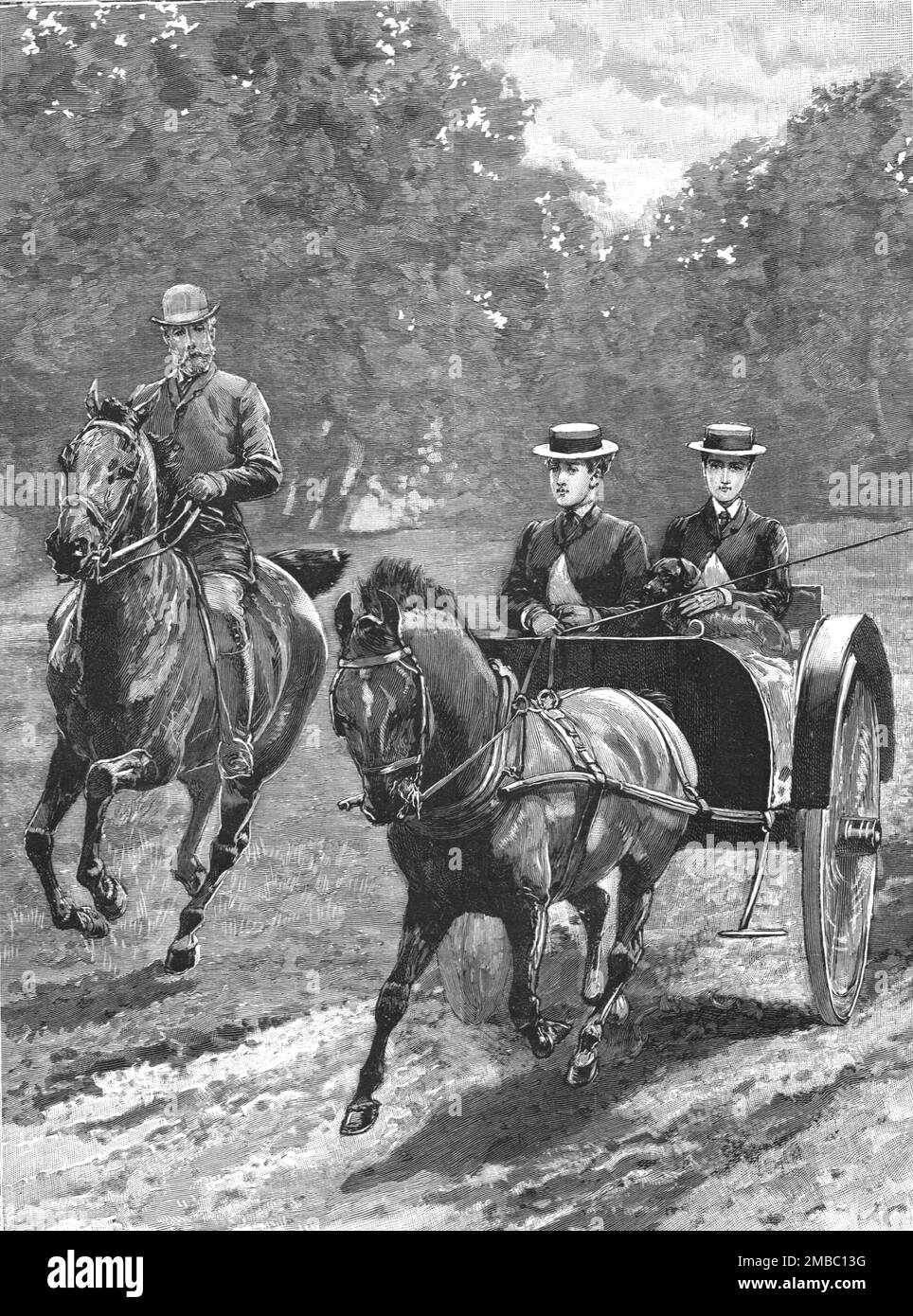 'HRH Prinz Christian reitet mit seinen Töchtern im Windsor Park', 1891. Aus „The Graphic. An Illustrated Weekly Newspaper“, Band 44. Juli bis Dezember 1891. Stockfoto