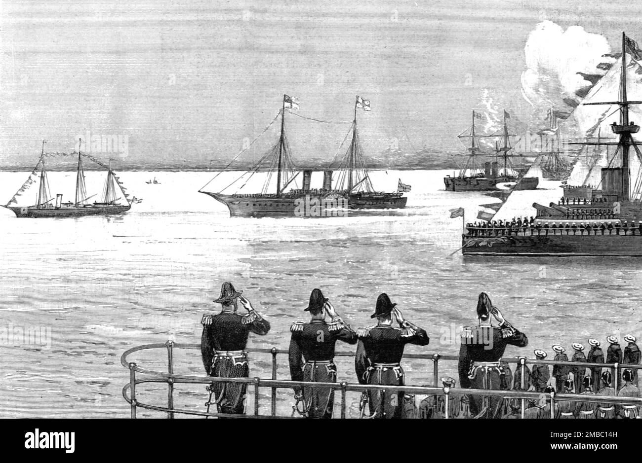 "Die Heirat von Prinzessin Louise von Schleswig-Holstein und Prinz Aribert von Anhalt; seine Ankunft als deutscher Kaiser in Port Victoria, 1891", 1891. Aus „The Graphic. An Illustrated Weekly Newspaper“, Band 44. Juli bis Dezember 1891. Stockfoto