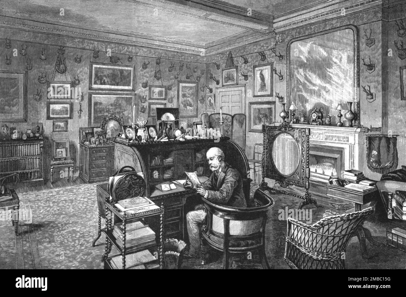 „Die Heimat von TRH Prince und Prinzessin Christian, The Study, Cumberland Lodge“, 1891. Aus „The Graphic. An Illustrated Weekly Newspaper“, Band 44. Juli bis Dezember 1891. Stockfoto