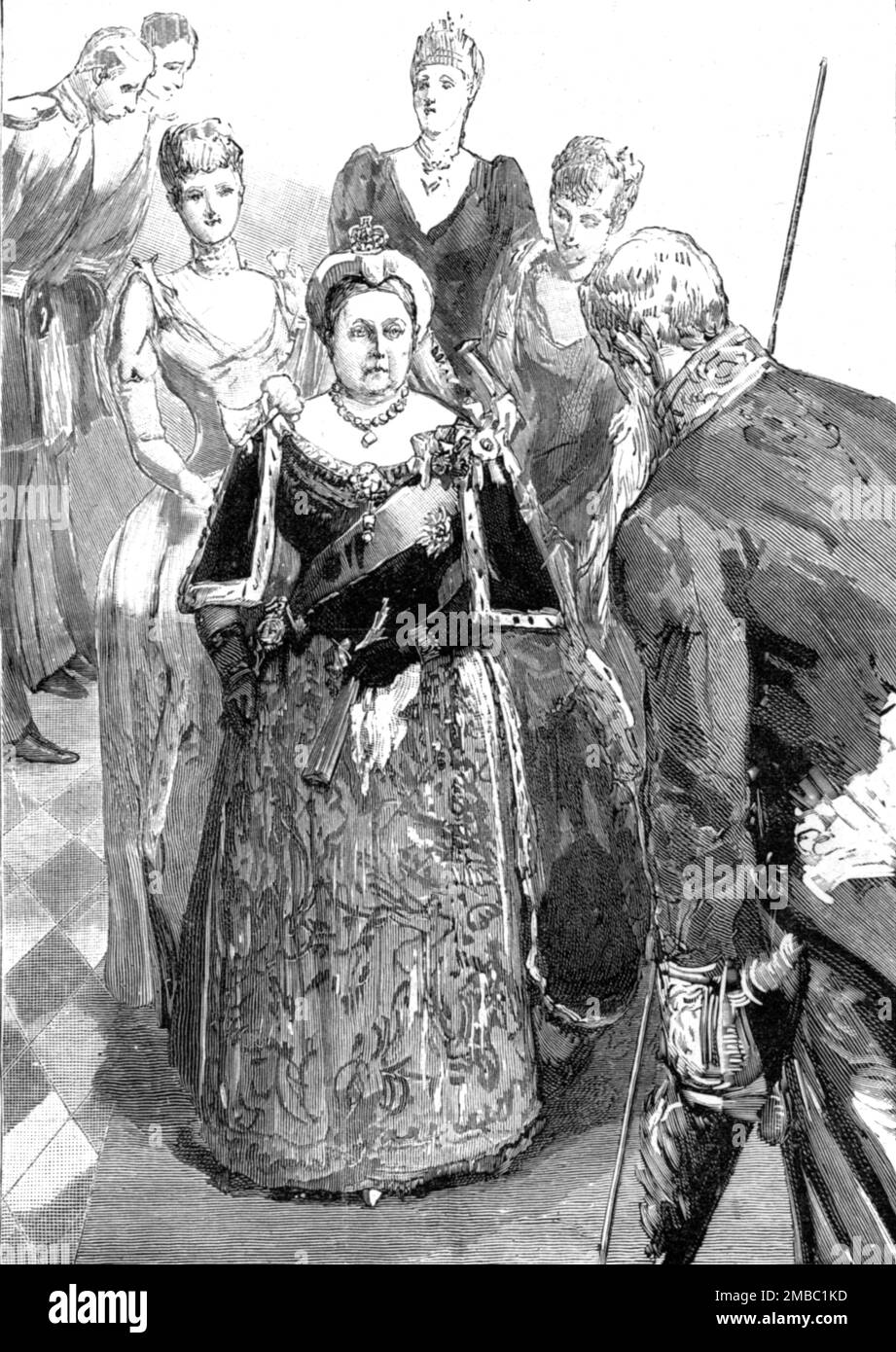 "Die Hochzeit von Prinzessin Louise von Schleswig-Holstein und Prinz Aribert von Anhalt in St. Georges Chapel, Windsor, am 6. Juli 1891; die Ankunft der Königin HM in St. Georges Chapel, 1891. Aus „The Graphic. An Illustrated Weekly Newspaper“, Band 44. Juli bis Dezember 1891. Stockfoto