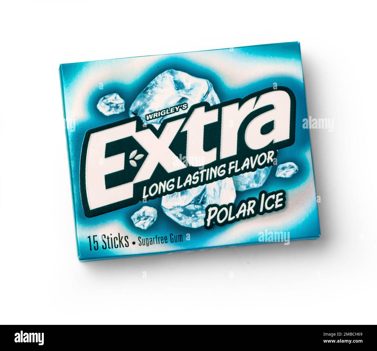 Chisinau, Moldawien, Februar 19,2019 : Eine Packung Wrigleys Extra Polar Ice Chewing Gum auf weißem Hintergrund, mit Schneideweg Stockfoto