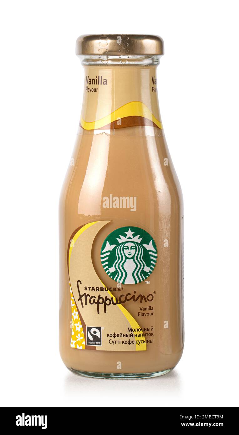 Anapa, Russland, 09. August 2022: Starbucks Frappucino Flasche isoliert auf weißem Hintergrund Stockfoto