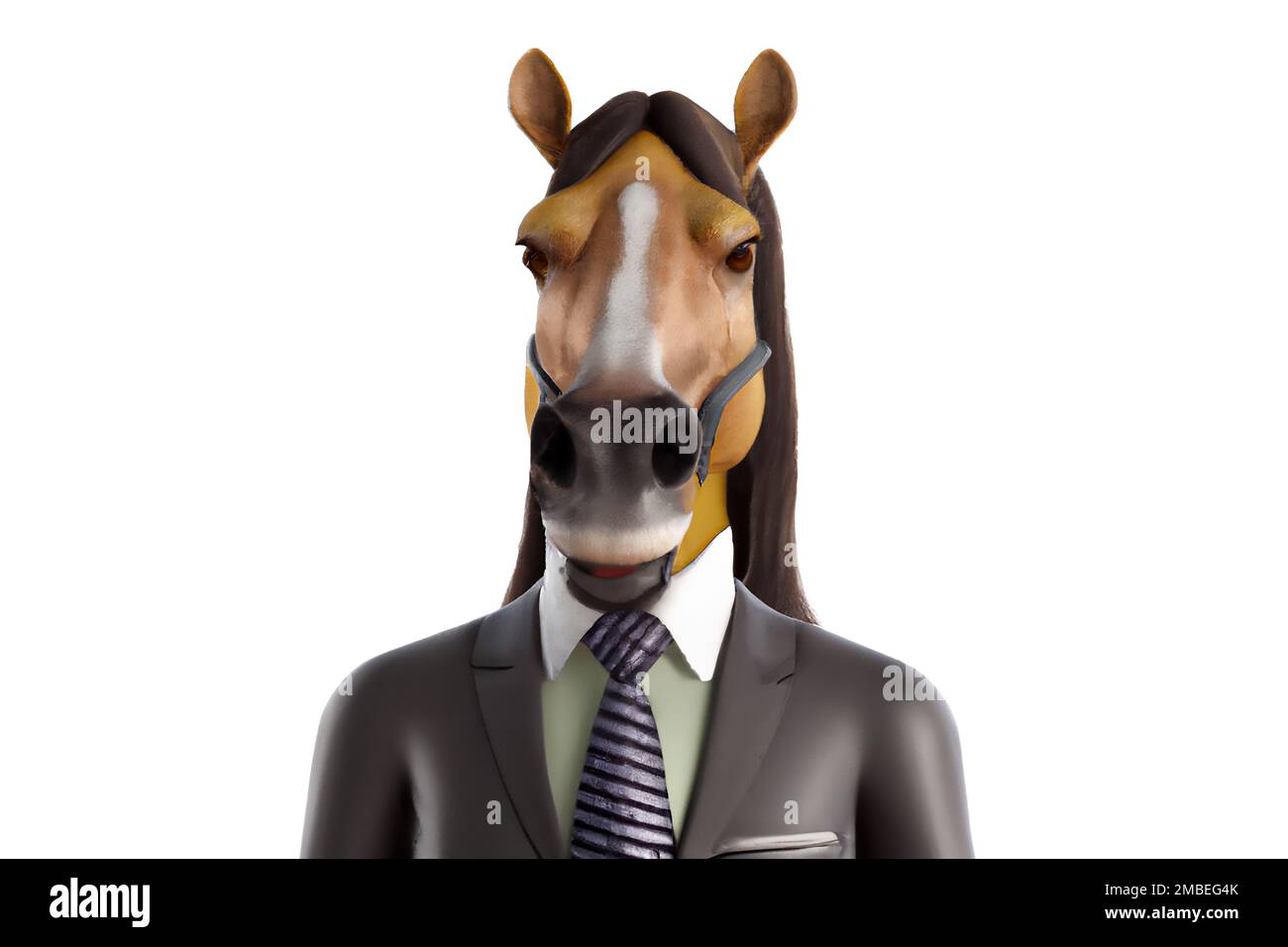Porträt eines Pferdes in einem Business-Anzug – Digitale 3D-Illustration auf weißem Hintergrund Stockfoto