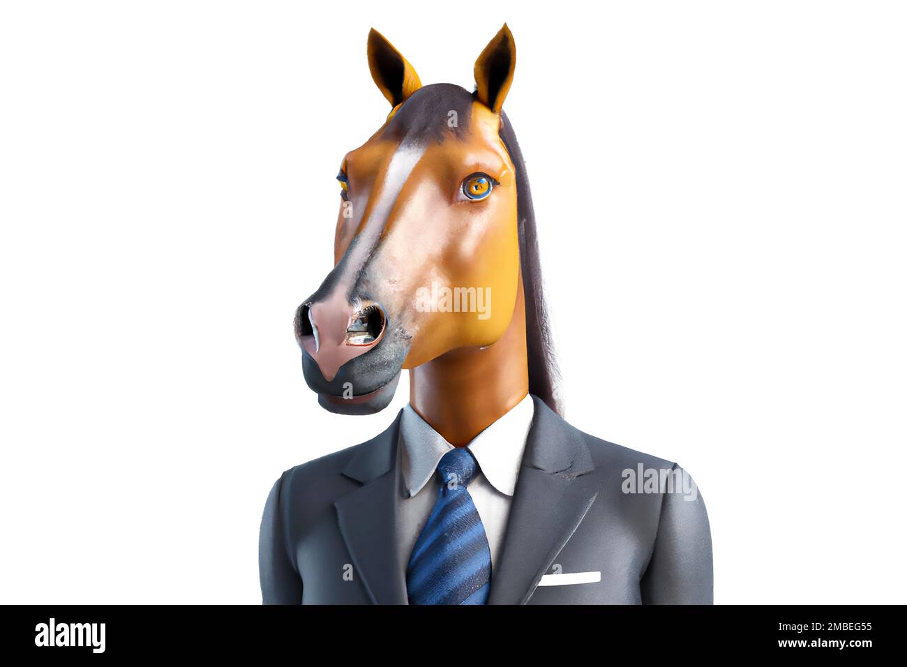 Porträt eines Pferdes in einem Business-Anzug – Digitale 3D-Illustration auf weißem Hintergrund Stockfoto