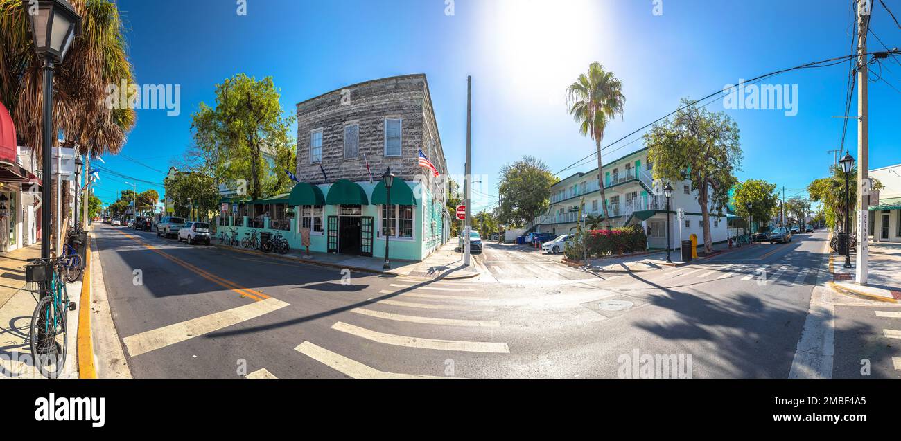 Key West berühmte Duval Straße Panoramablick, Süd Florida Keys, Vereinigte Staaten von Amerika Stockfoto