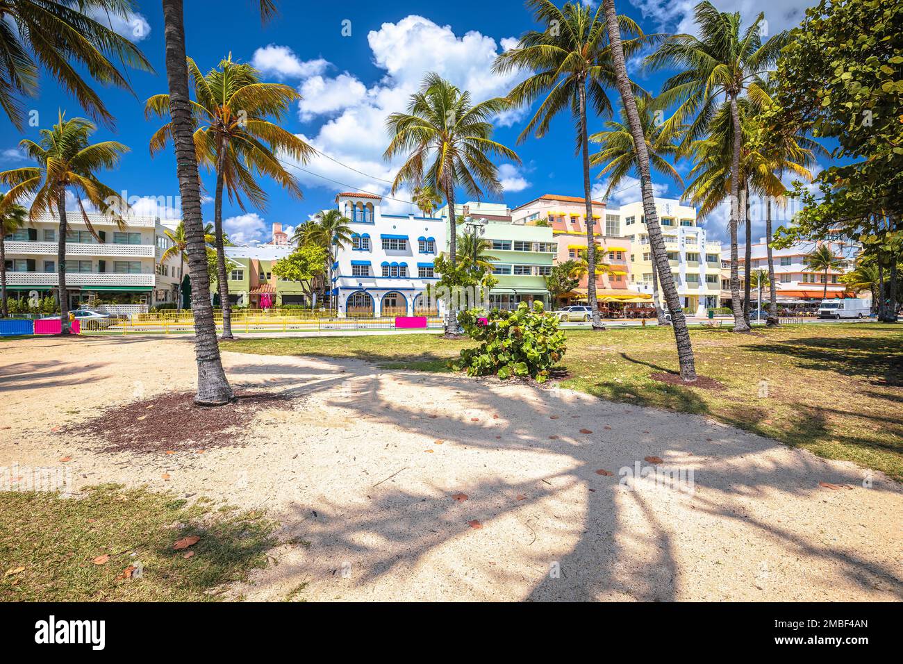 Miami South Beach Ocean Drive Bunte Art déco-Straßenarchitektur, Florida State in den Vereinigten Staaten von Amerika Stockfoto