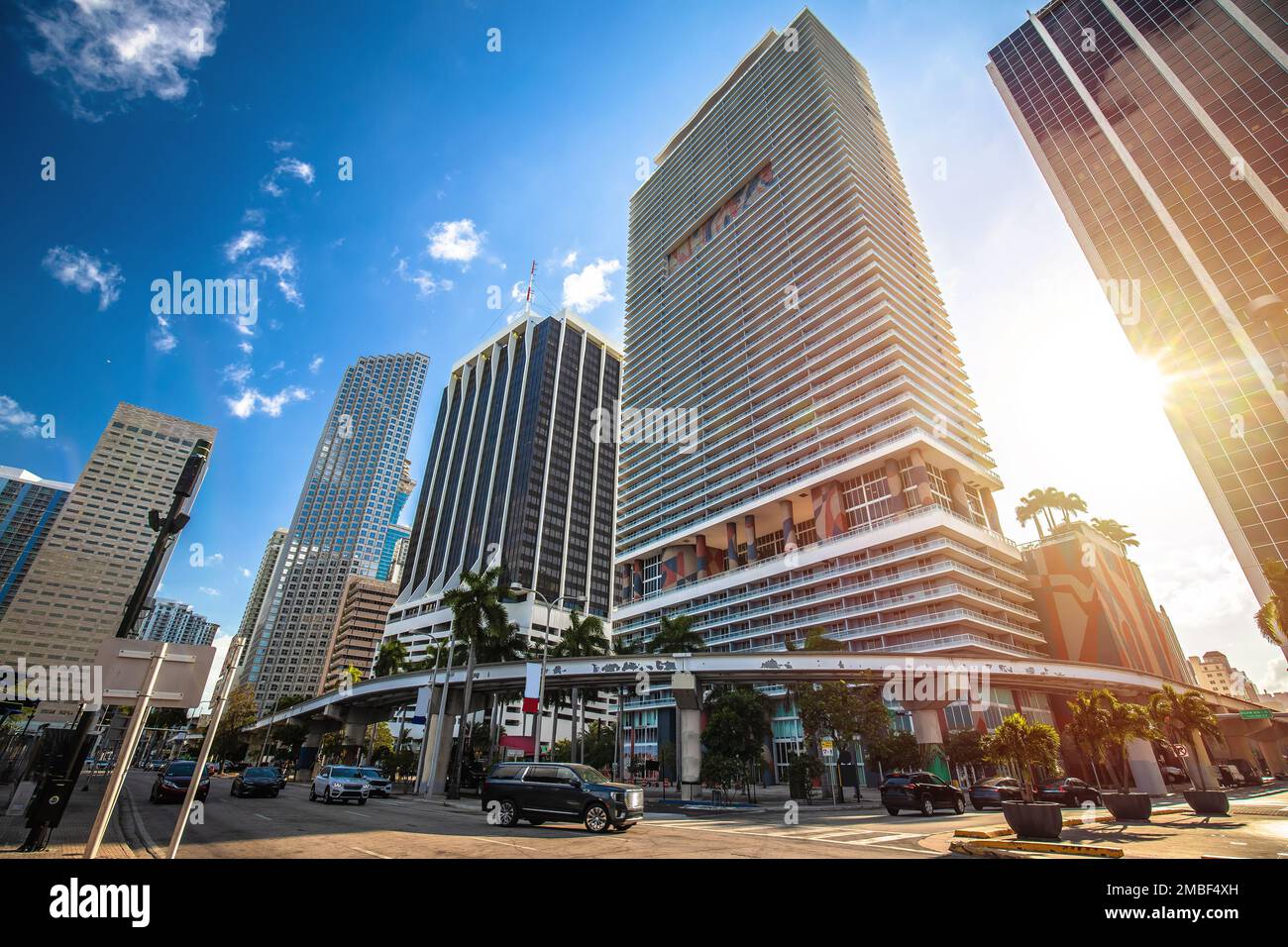 Blick auf die Innenstadt von Miami und die Wolkenkratzer, den Bundesstaat Florida, Vereinigte Staaten von Amerika Stockfoto