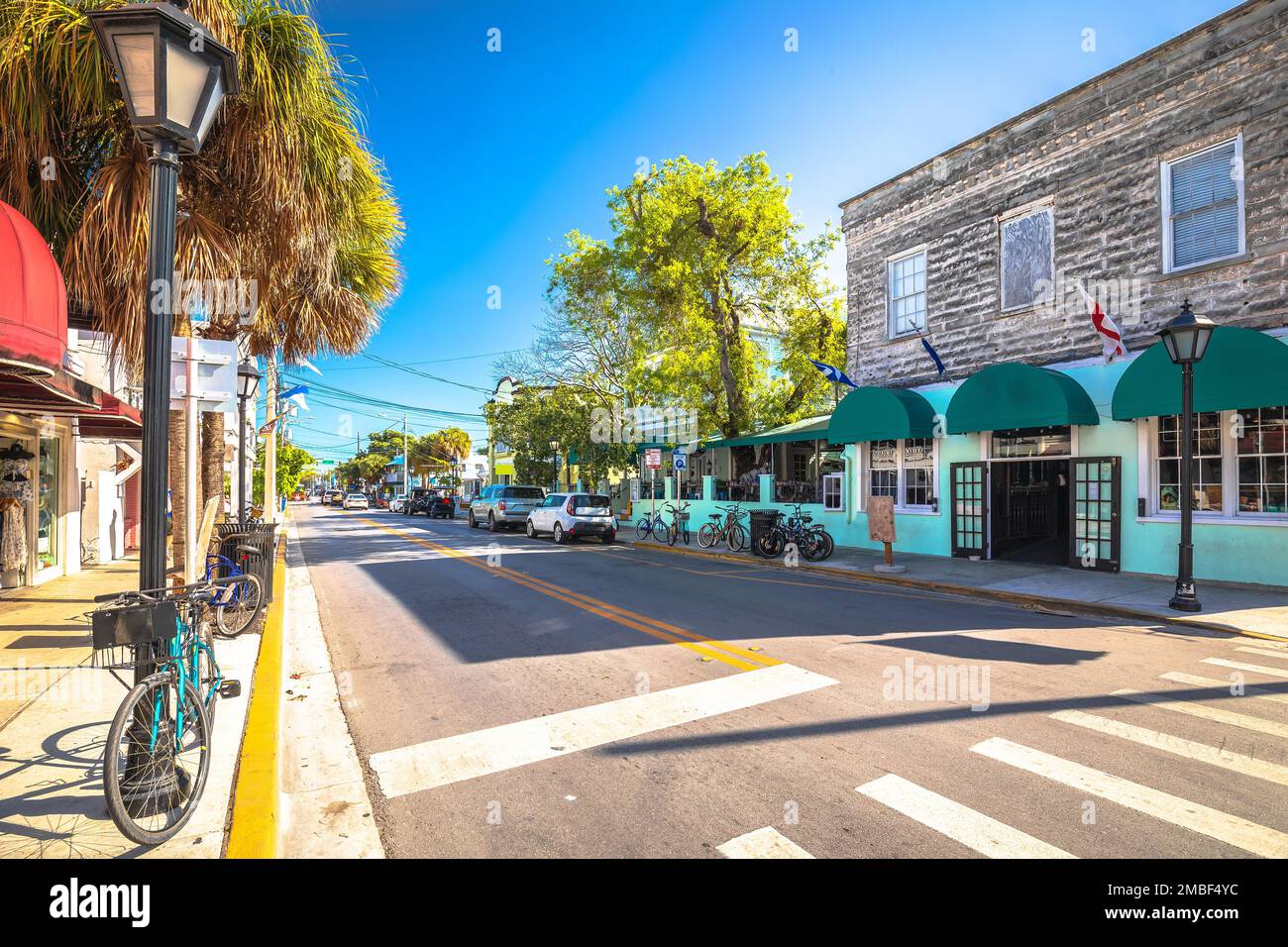Key West Famous Duval Street View, South Florida Keys, Vereinigte Staaten von Amerika Stockfoto