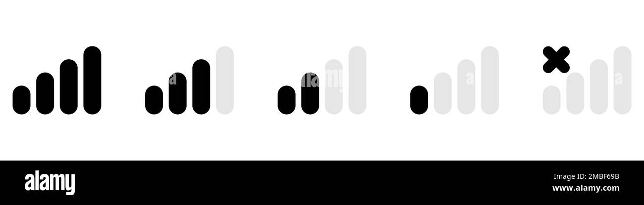 Symbol für mobiles Signal. Satz der Signalstärkeanzeige. Schwarze Signalbalken. Vektorgrafik Stock Vektor