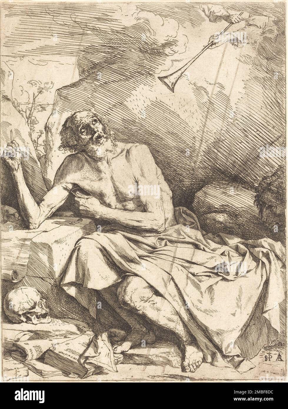 Der Heilige Jerome hört die Trompete des letzten Gerichts 1621. Stockfoto