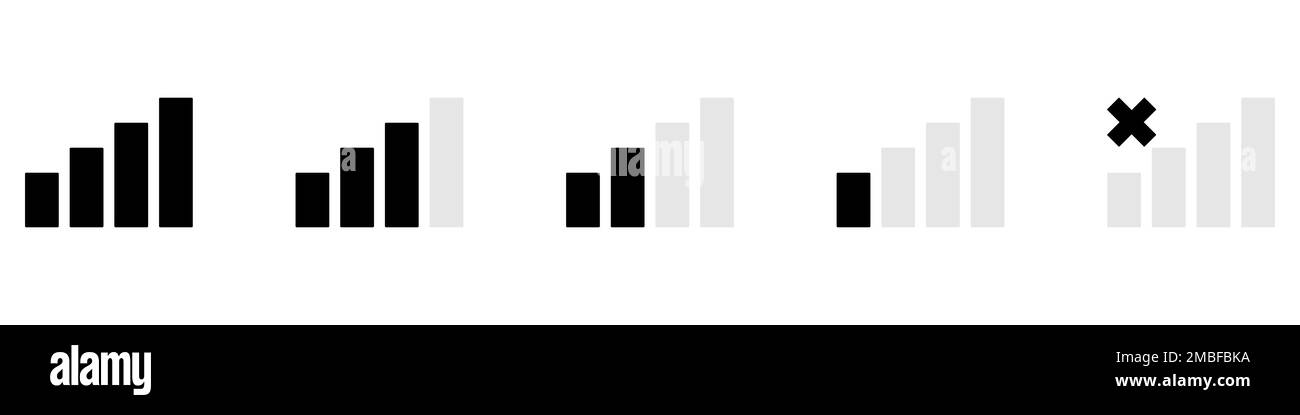 Symbol für mobiles Signal. Satz der Signalstärkeanzeige. Schwarze Signalbalken. Vektorgrafik Stock Vektor