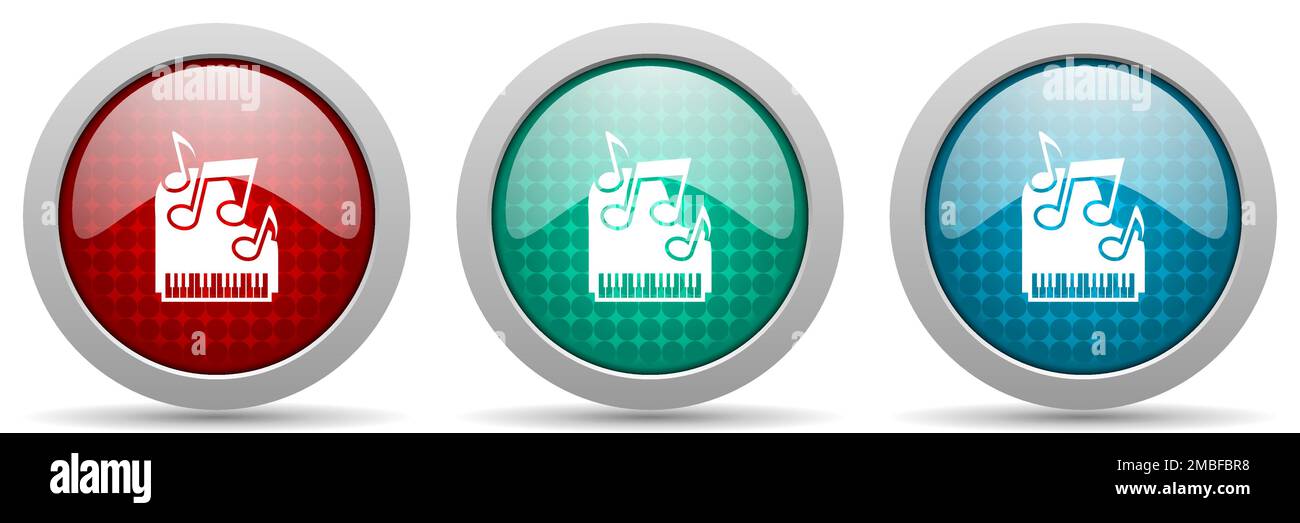 Klavier, Musikvektor-Symbolset, glänzende Web Buttons-Sammlung Stock Vektor