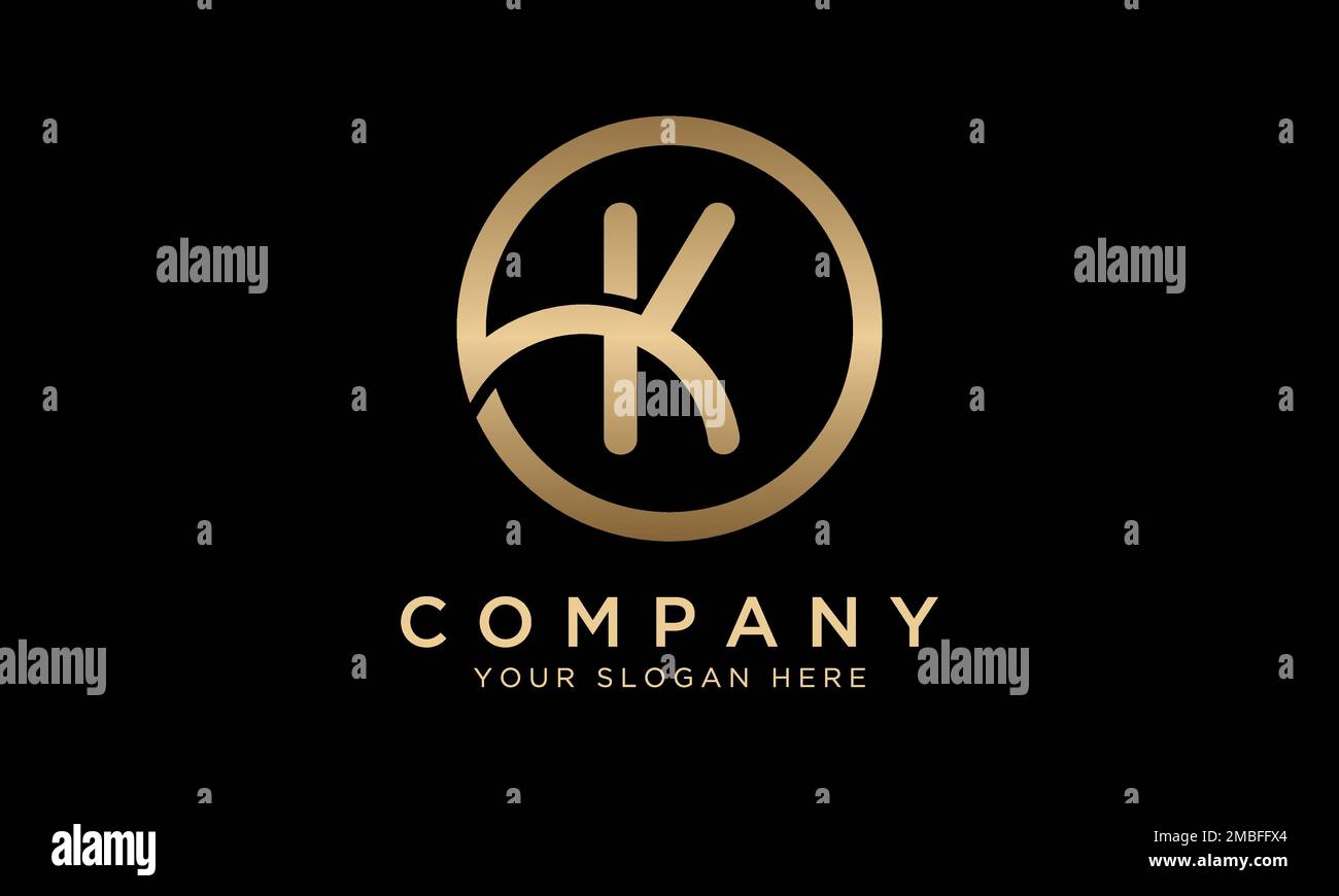 Logo mit K-Buchstaben und Kreisform. Moderne, einzigartige Vektorvorlage für kreatives K-Logo. Elegantes Identitätsdesign In Goldfarben. Stock Vektor