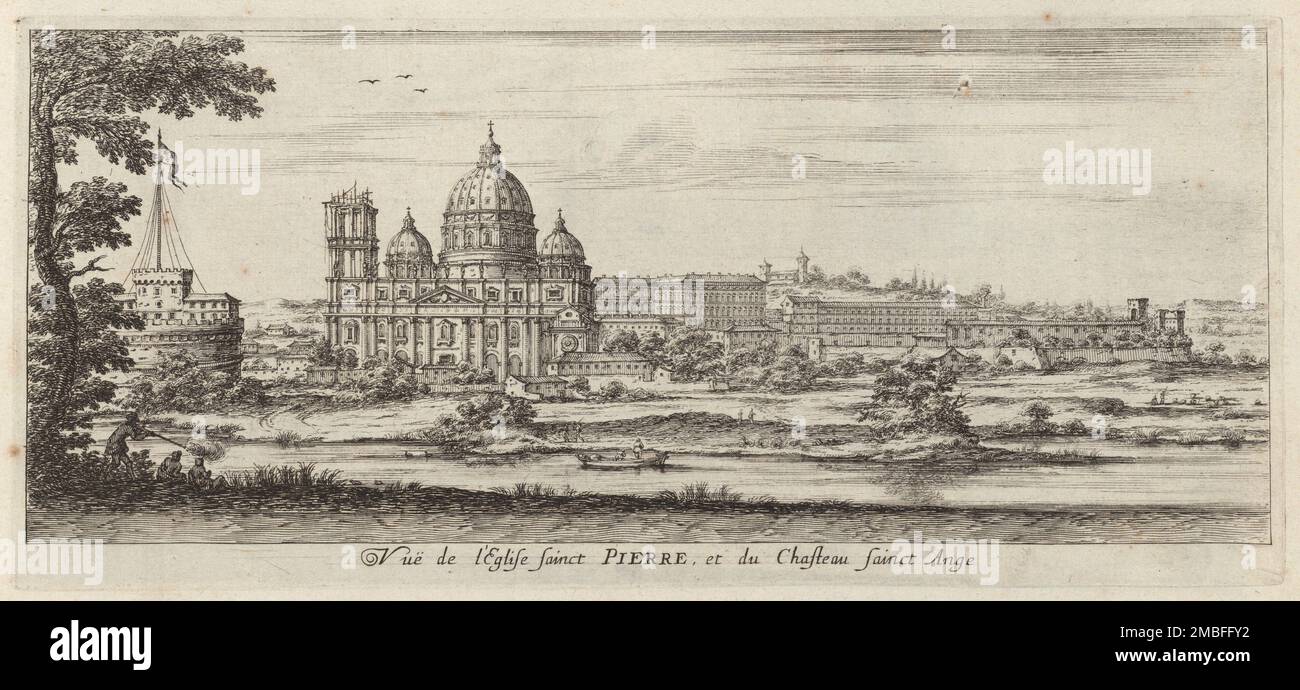 VU&#xeb; de l'Eglise sainct Pierre, et du Chasteau Sainct Ange, 1640-1660. Stockfoto