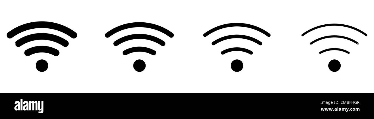 Symbol für drahtlose Verbindung. Signalsymbol in flachem Design. Satz schwarzer Symbole für die Internetverbindung. Vektordarstellung. Stock Vektor