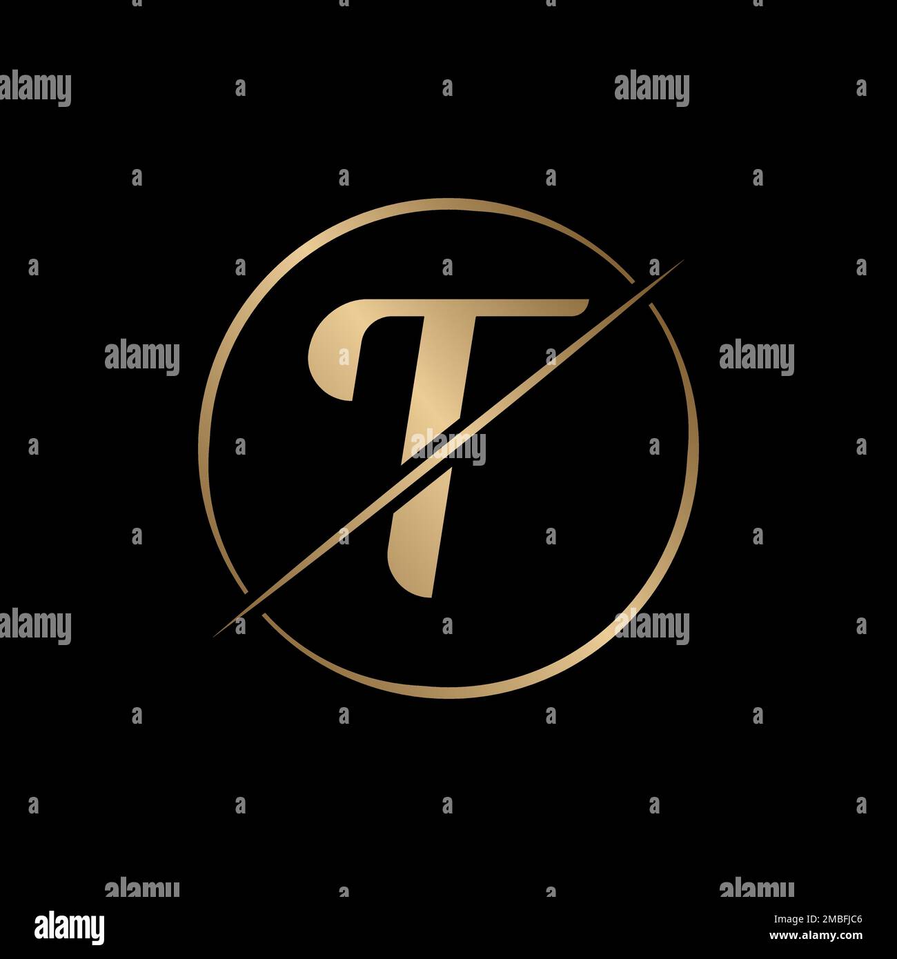 Logo mit T-Buchstaben in Scheiben und Kreisform. Moderne Vektorvorlage für das kreative T-Logo-Design. Elegantes Identitätsdesign In Goldfarben. Stock Vektor