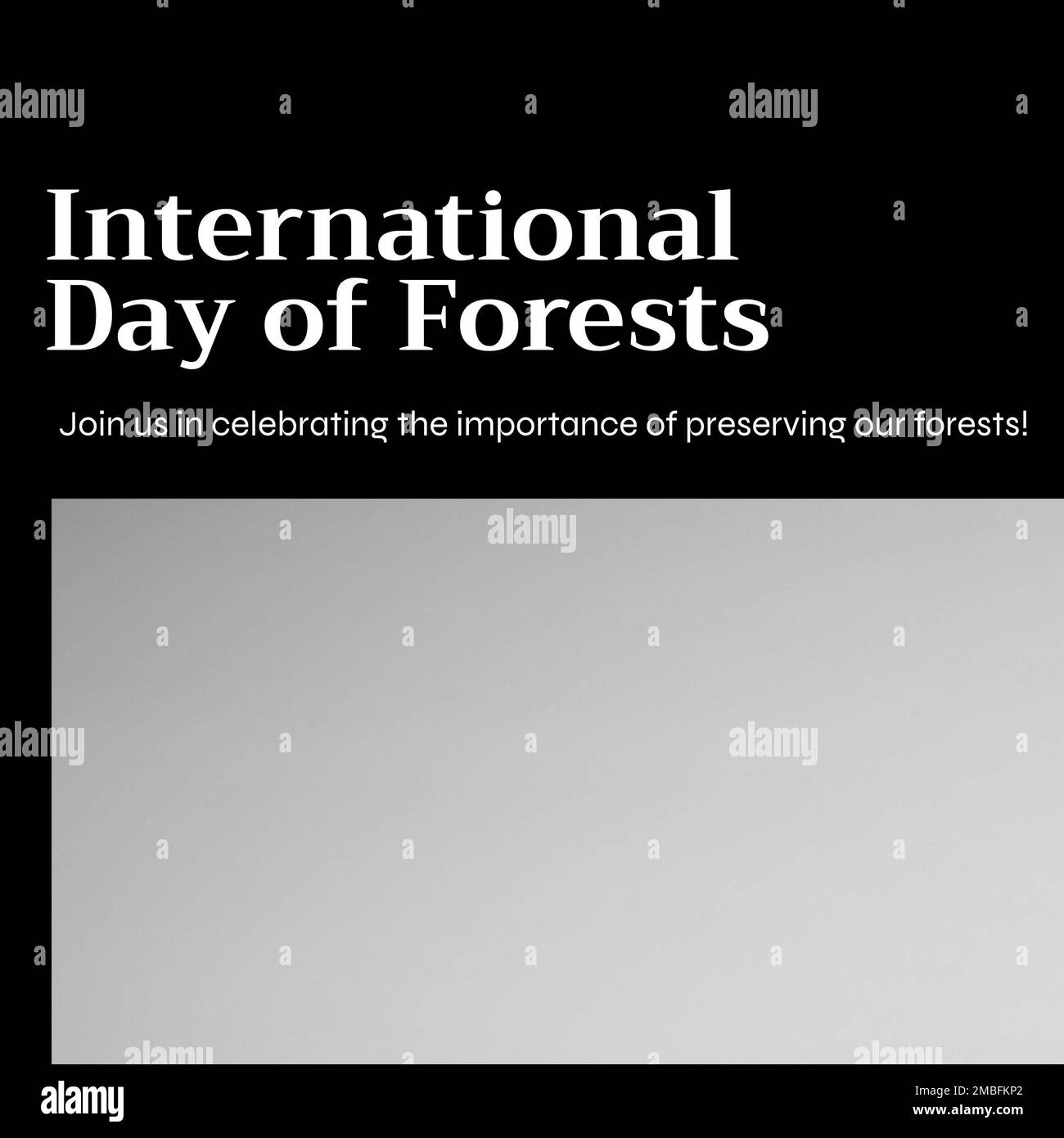 Zusammensetzung des Textes zum Internationalen Tag des Waldes und grauer Hintergrund Stockfoto