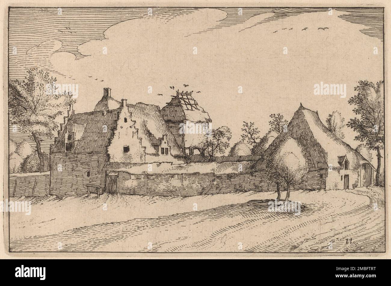 Walled Farm, veröffentlicht 1612. Stockfoto