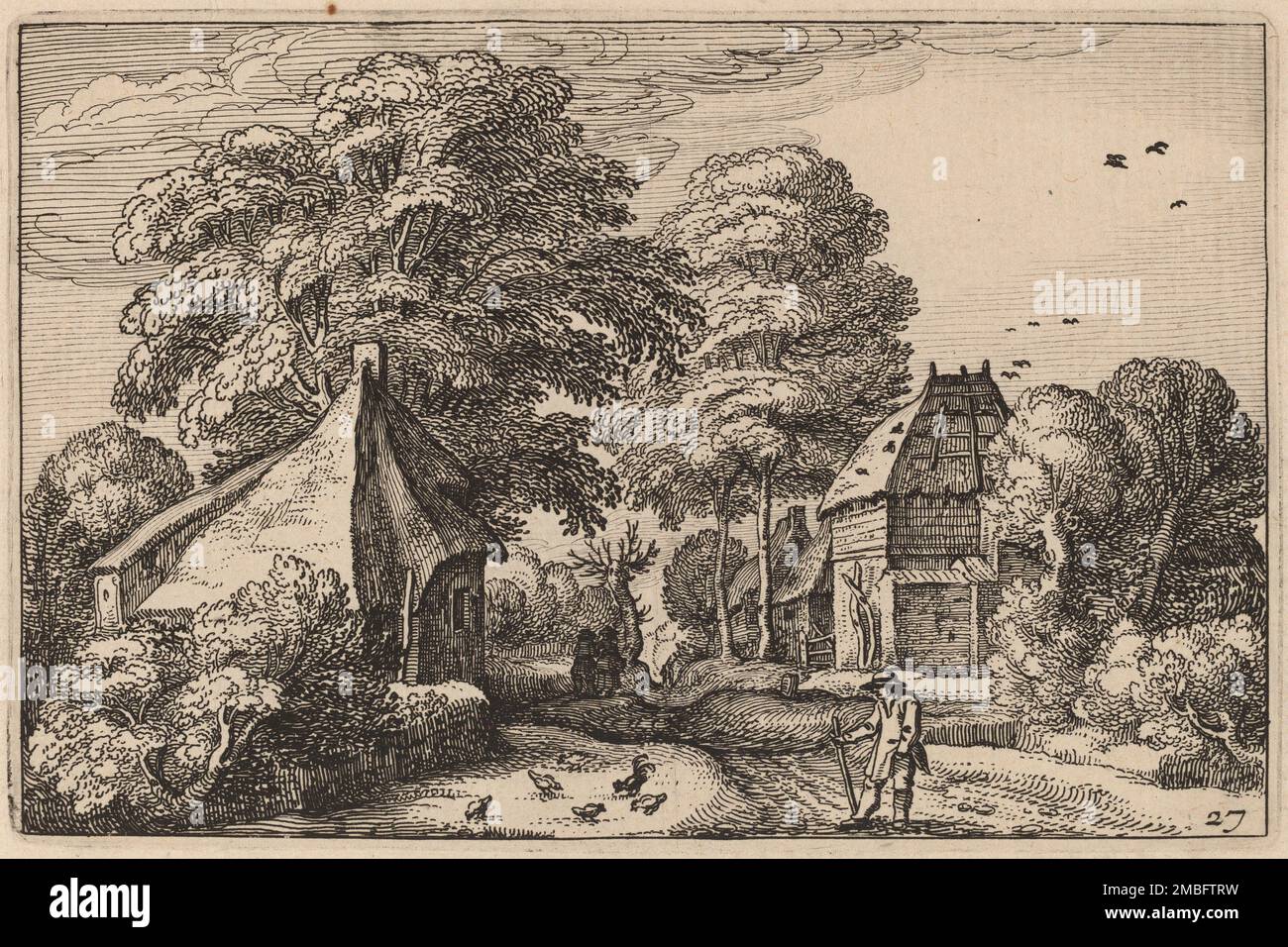 Road with Barn and Cottages, veröffentlicht 1612. Stockfoto