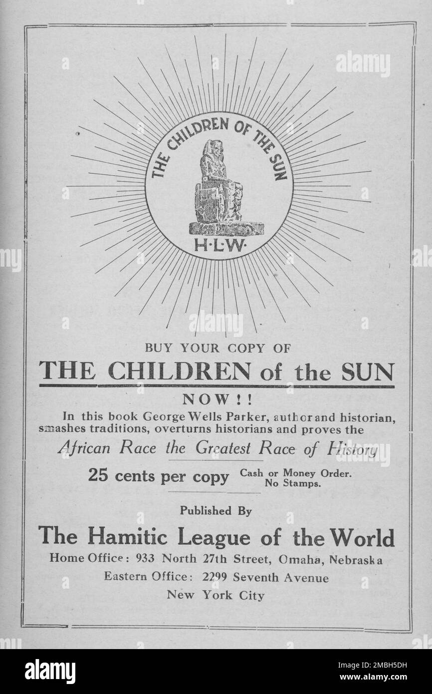 The Children of the Sun; herausgegeben von der Hamitischen Liga der Welt, 1918-1922. Stockfoto