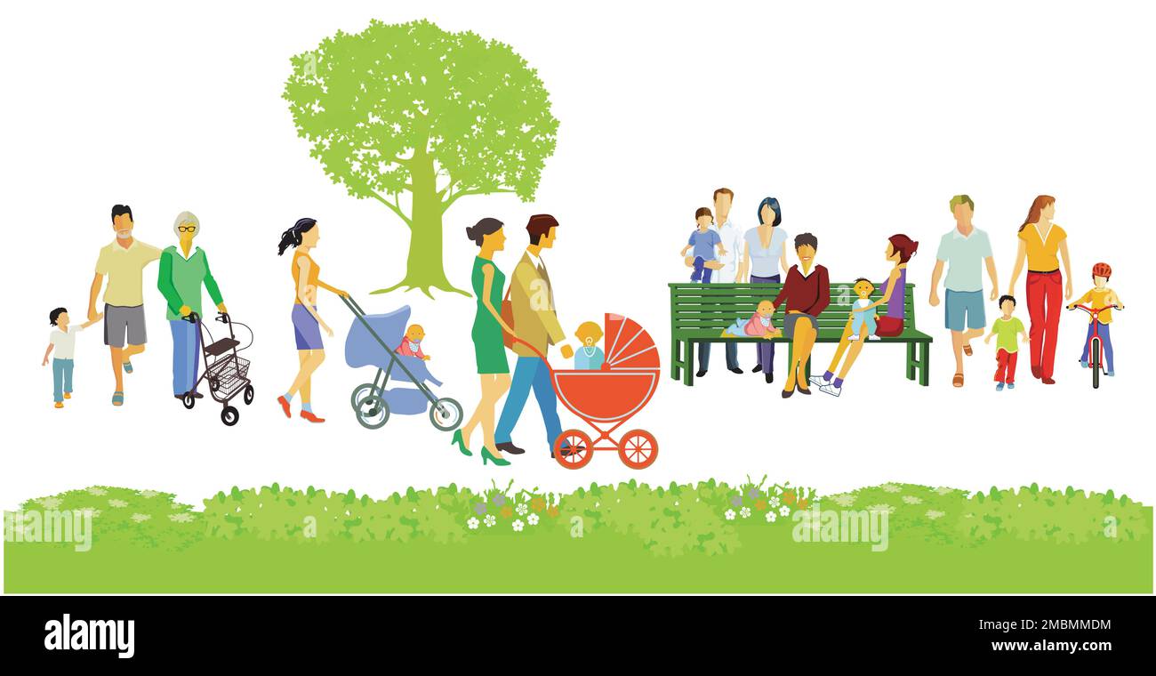 Verschiedene Eltern mit Babys und Kindern, Familien Gruppen isoliert auf weißer Illustration Stock Vektor