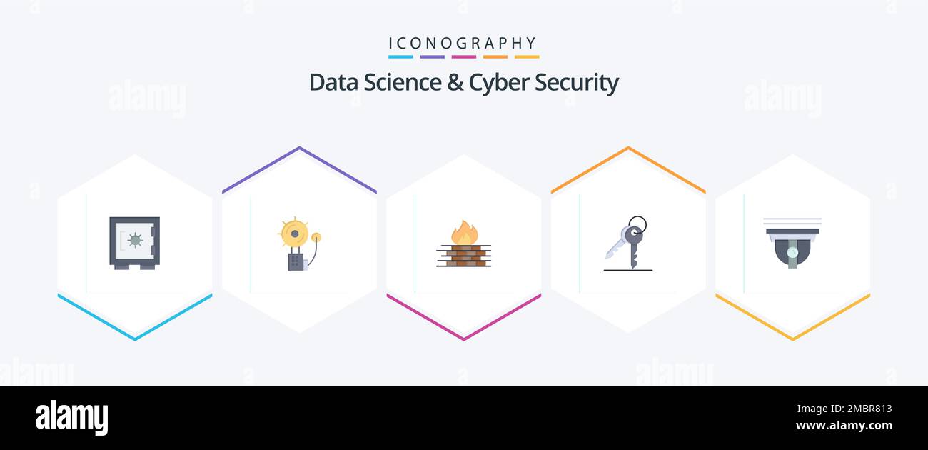 Data Science und Cyber Security 25 Flat Symbolpaket mit Raum. Schlüssel. Eindringling. Schlüssel. Netzwerk Stock Vektor