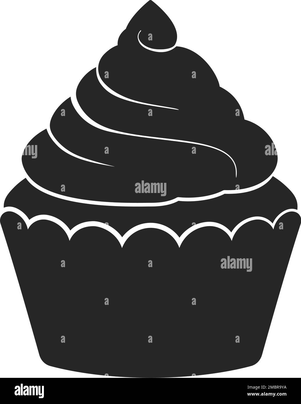 Cupcake mit Zuckerguss in schwarzem Füllvektor Stock Vektor