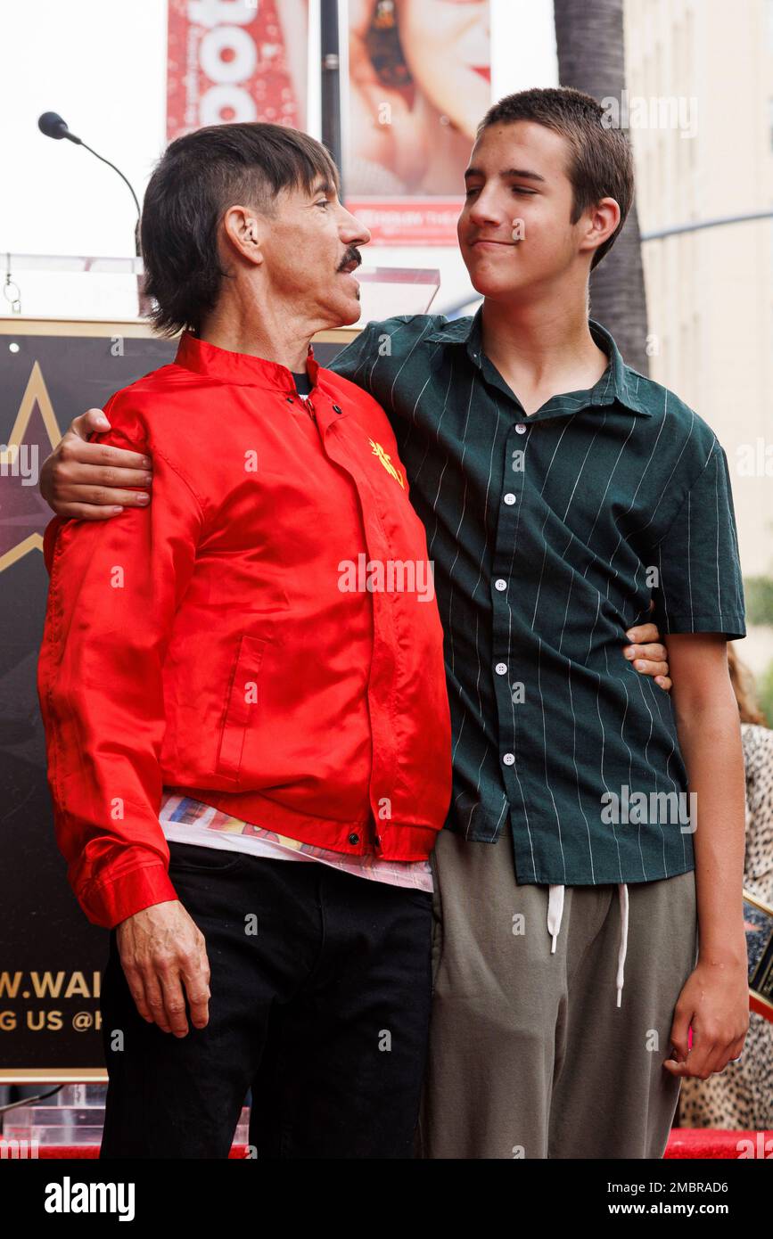 Anthony Kiedis, left, and son Everly Bear Kiedis attend a ceremony