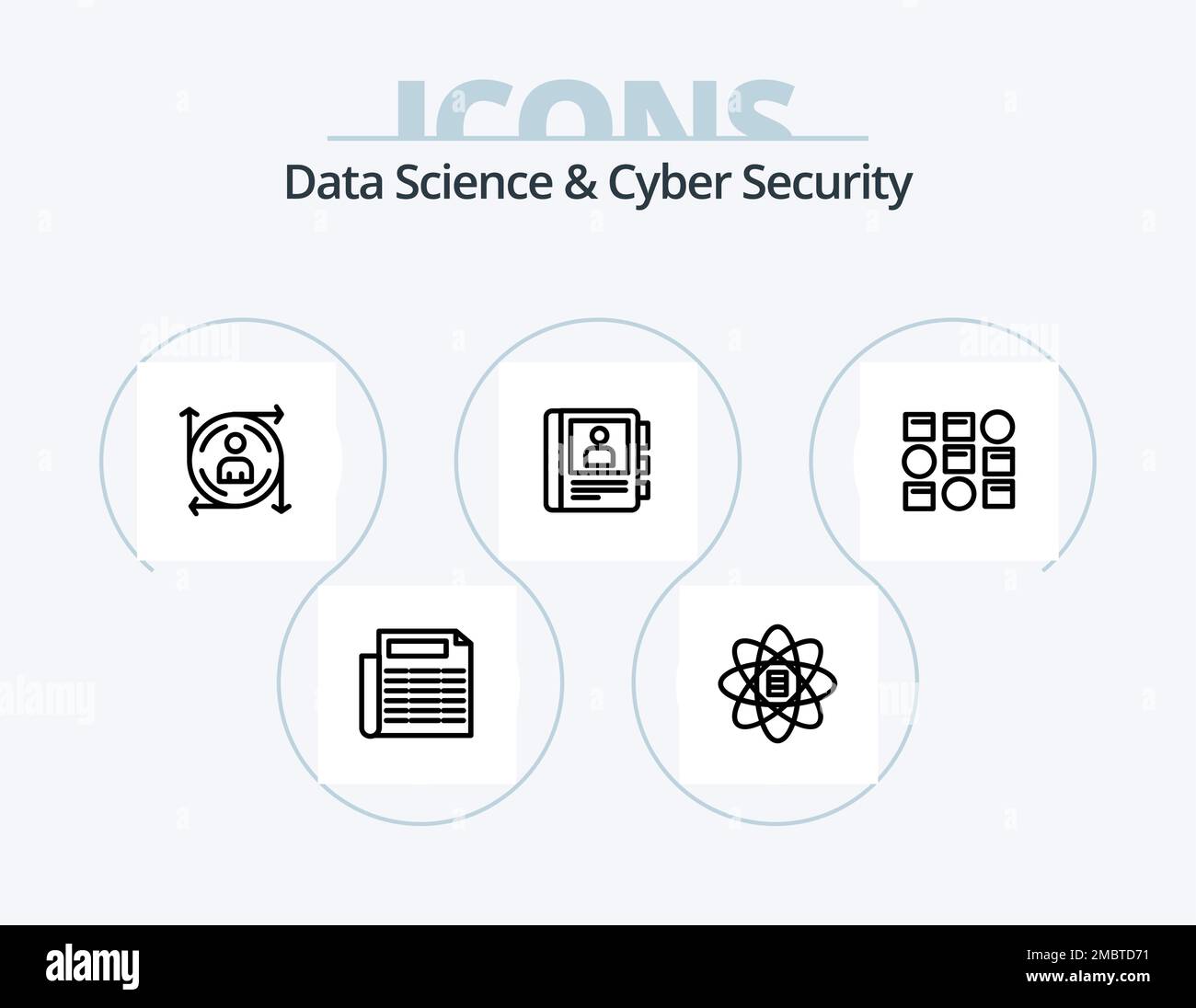 Data Science Und Cyber Security Line Icon Pack 5 Icon Design. Sicherheit. Schild. nachrichten. Scrince. api Stock Vektor