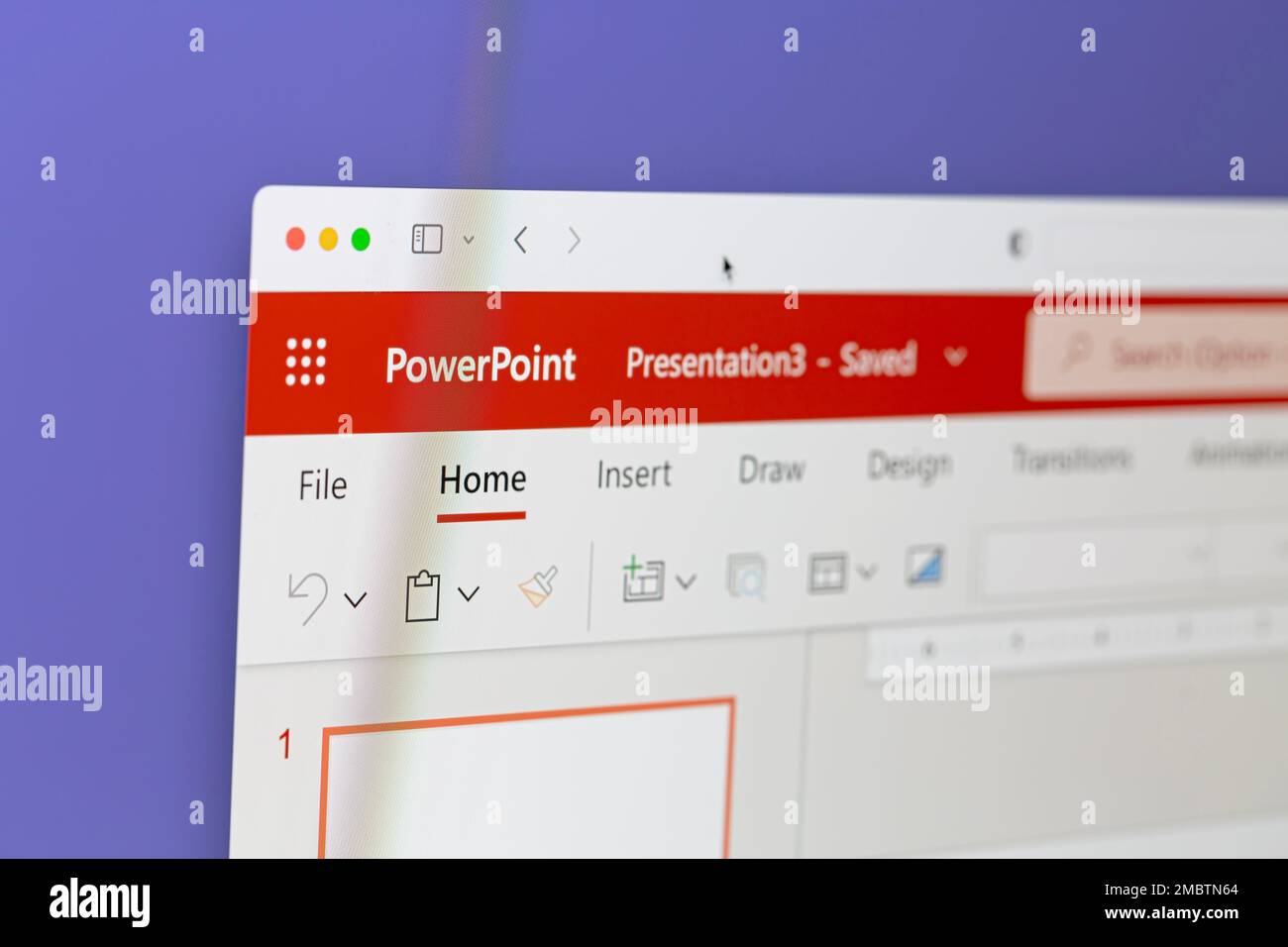 Ostersund, Schweden - Dez. 10 2022: Microsoft PowerPoint-Nahaufnahme auf einem Computerbildschirm. Microsoft PowerPoint ist ein Präsentationsprogramm. Stockfoto
