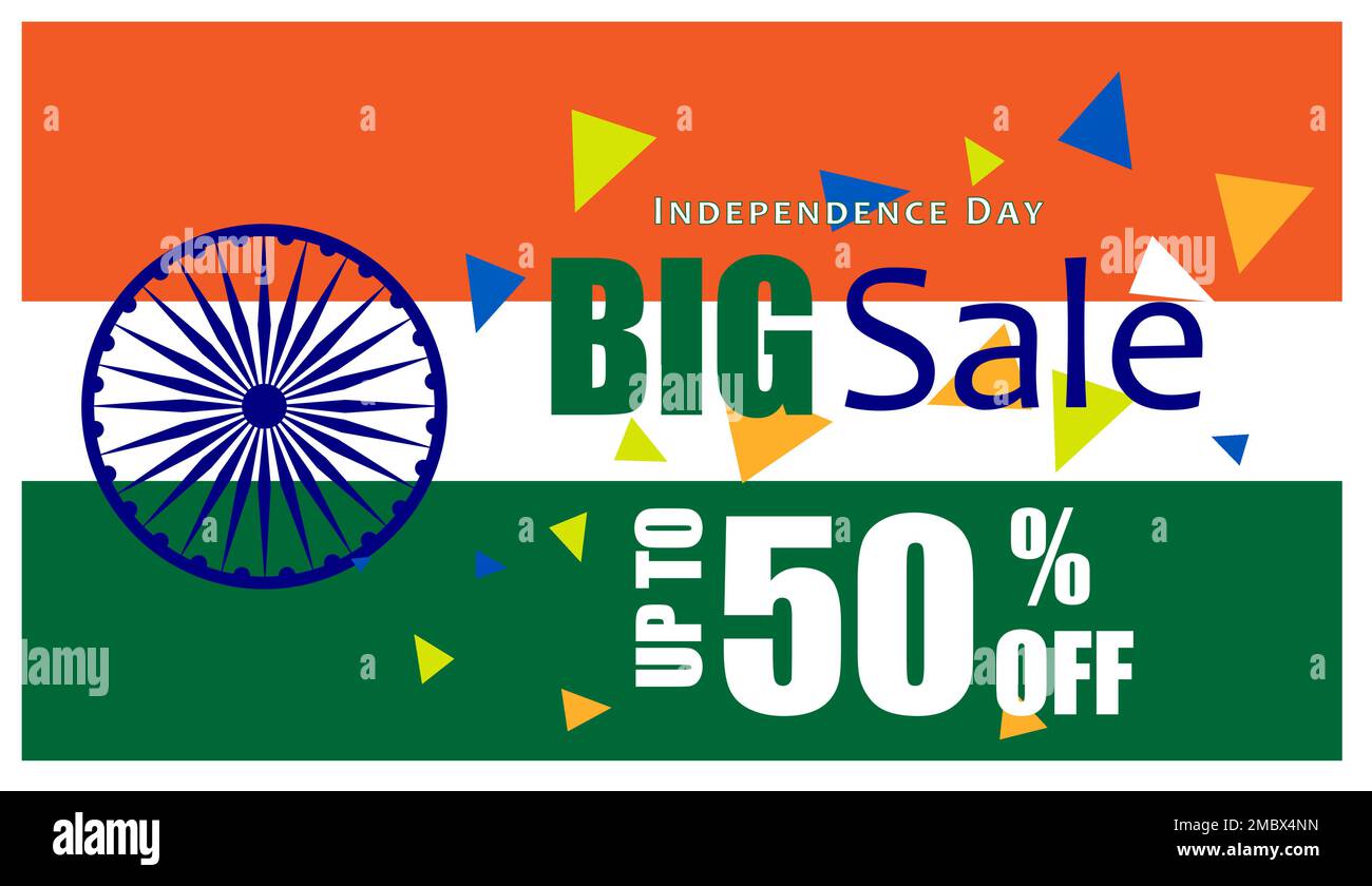 Werbebanner Zum Indischen Unabhängigkeitstag – 50 Prozent Rabatt Stock Vektor