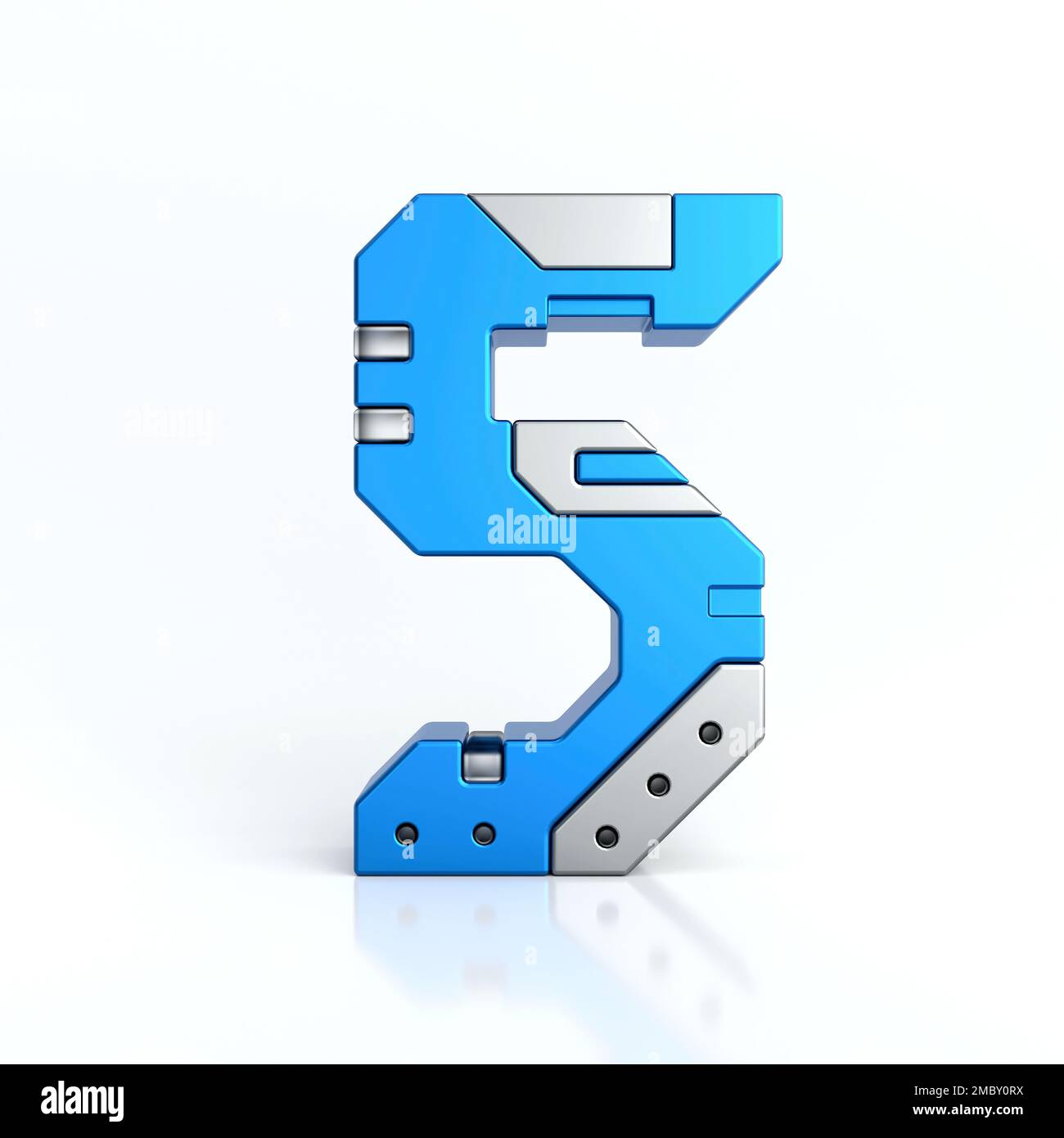 Nummer fünf 3D Sci-Fi-Logo. Cyber-Technologie abstrakte Texturschrift Alphabet. Hi-Tech Metallic Nummer 5 Schriftzeichen-Design-Illustration, blau Stockfoto