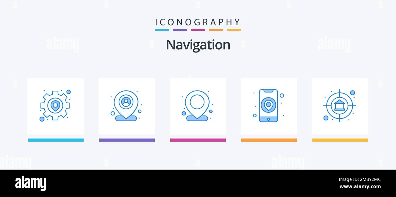 Navigationsblau 5 Icon Pack inklusive Smart. Nach Hause. Standort. Mobil. Standort. Kreatives Symboldesign Stock Vektor