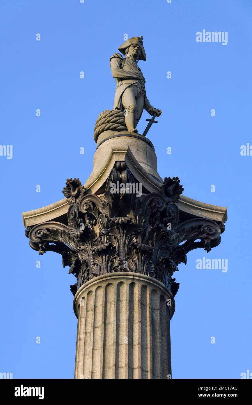 Nelsons Säule, Denkmal für den britischen Admiral Lord Nelson, Trafalgar Square, Westminster, London, England, Vereinigtes Königreich Stockfoto
