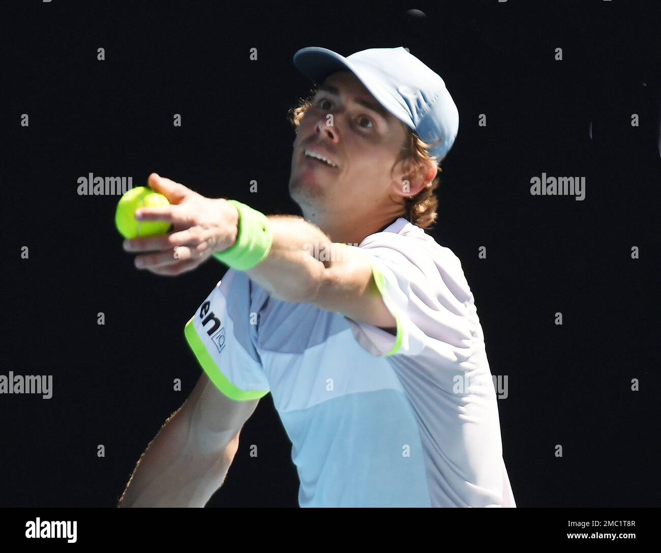 Melbourne, Australien. 21. Januar 2023. Australian Open 2023 Melbourne Park Day 6 21./01/2023. Alex de Minaur (AUS) gewinnt die dritte Runde des Spiels: Roger Parker/Alamy Live News Stockfoto