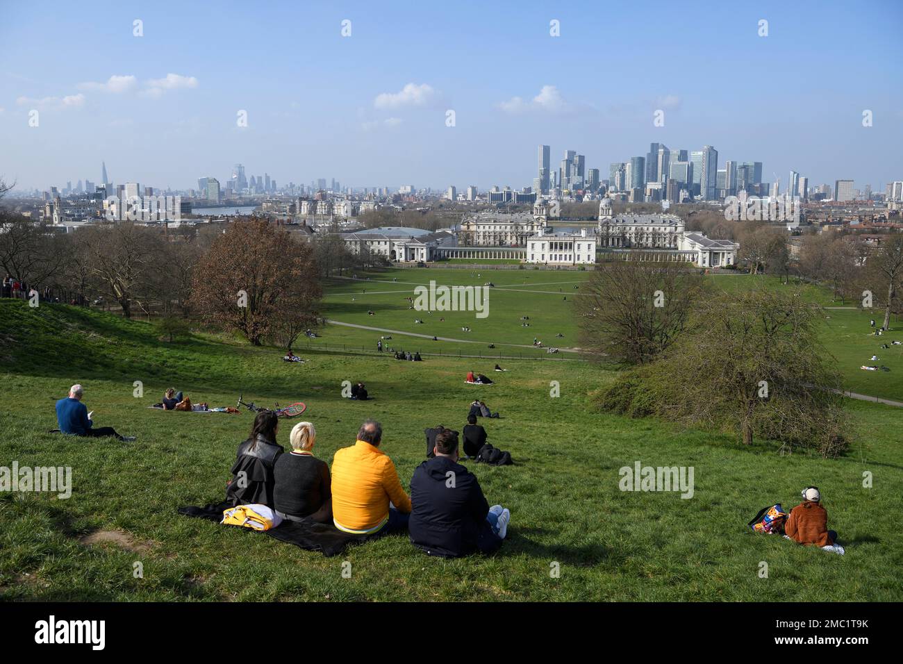 Blick über Greenwich Park und die Skyline von London vom Royal Observatory, Observatory, Greenwich, London, England, Vereinigtes Königreich Stockfoto