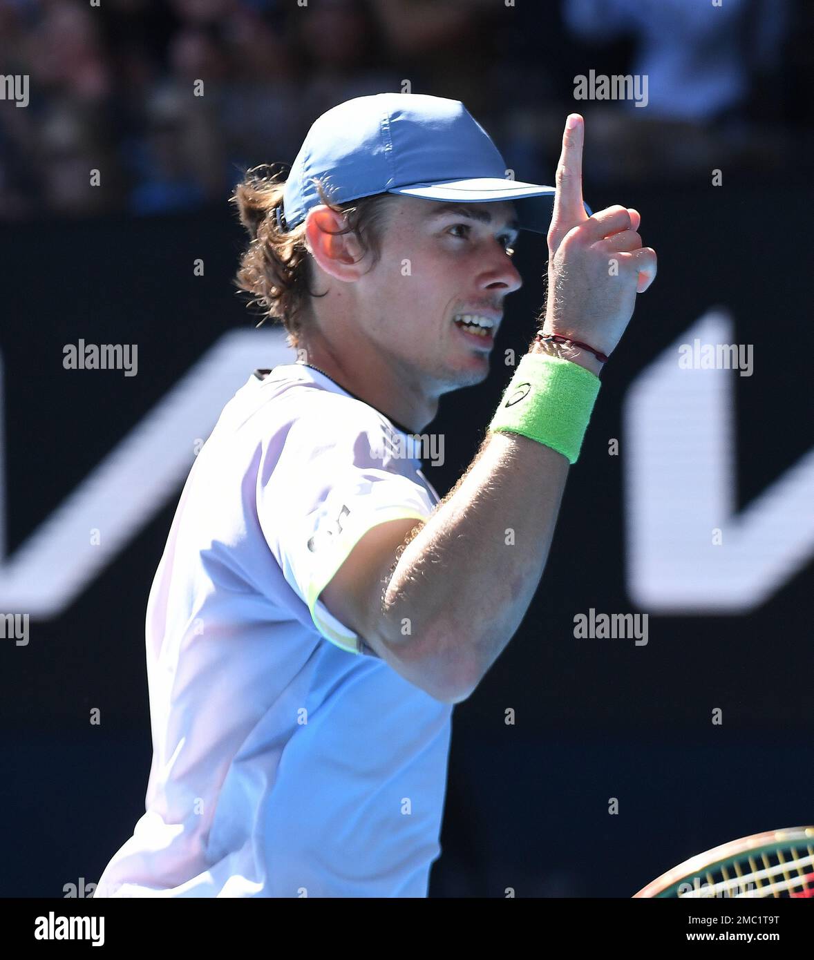 Melbourne, Australien. 21. Januar 2023. Australian Open 2023 Melbourne Park Day 6 21./01/2023. Alex de Minaur (AUS) gewinnt die dritte Runde des Spiels: Roger Parker/Alamy Live News Stockfoto