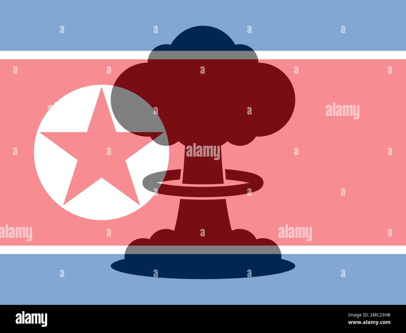 Nukleare Explosion mit Nordkorea-Flagge. Das Konzept des Krieges. Stockfoto