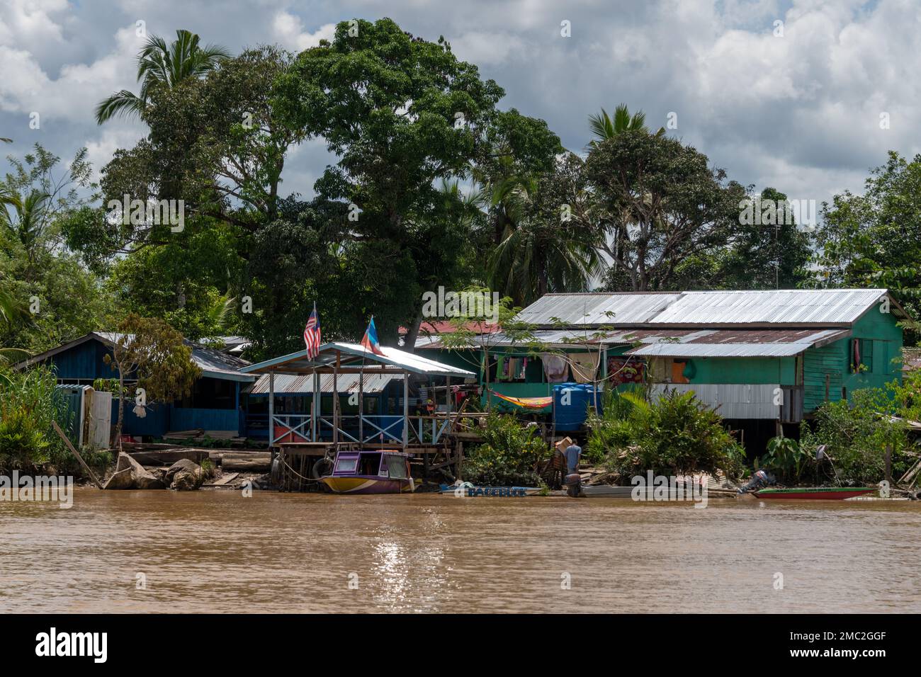 Riverside Village, Kinabatangan River, Borneo, Malaysia Stockfoto