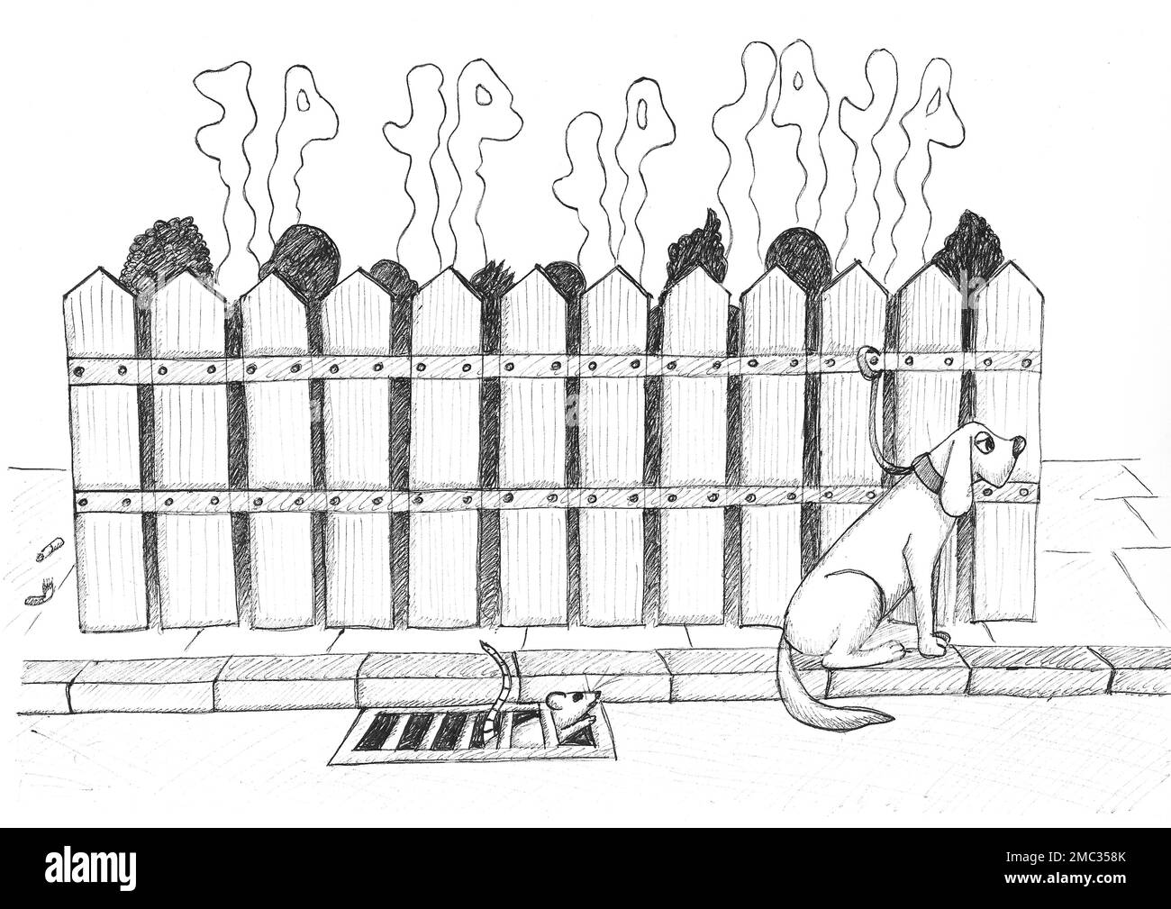Auf der Terrasse rauchen und lachen Leute. Illustration. Stockfoto